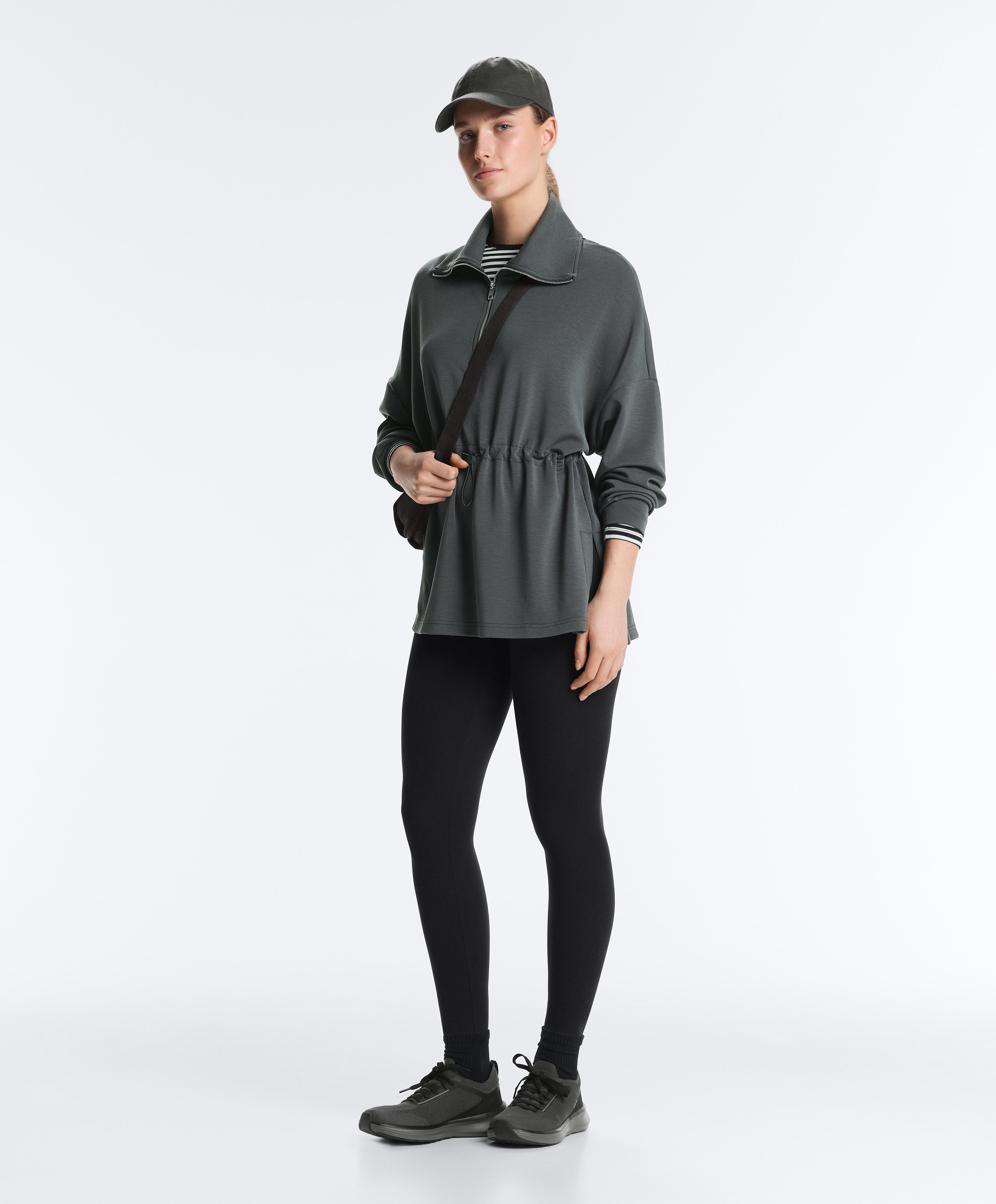 Half-zip sweatshirt with soft-touch modal — ASPHALT