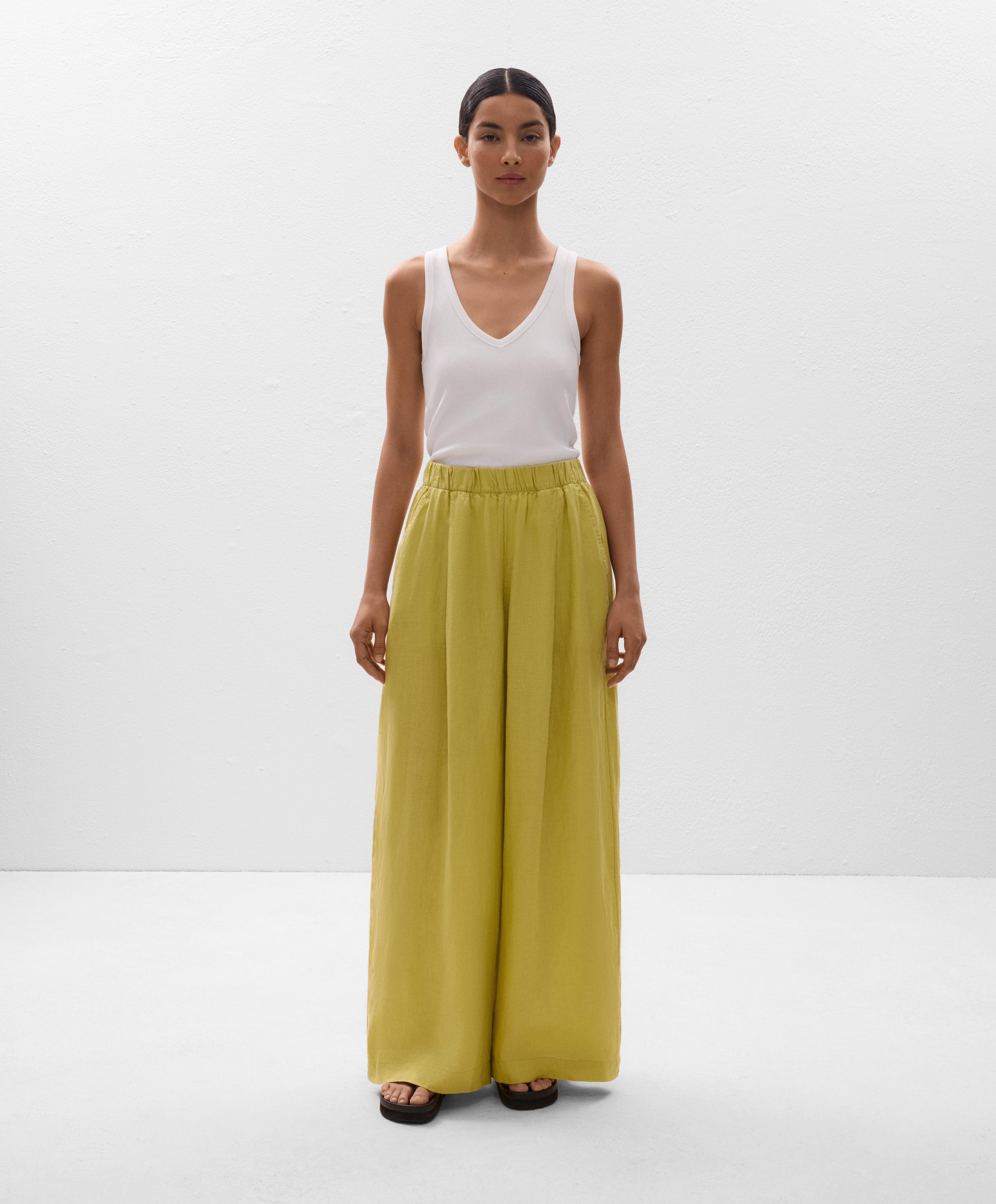 100% linen wide straight-leg trousers