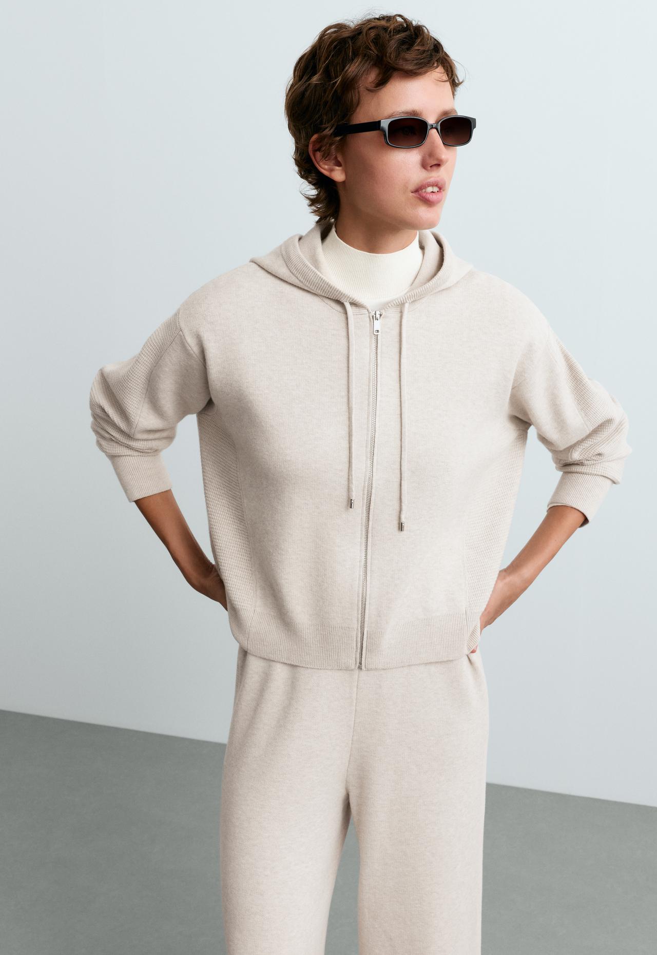 Knit waffle hooded jacket — PALE ASPHALT