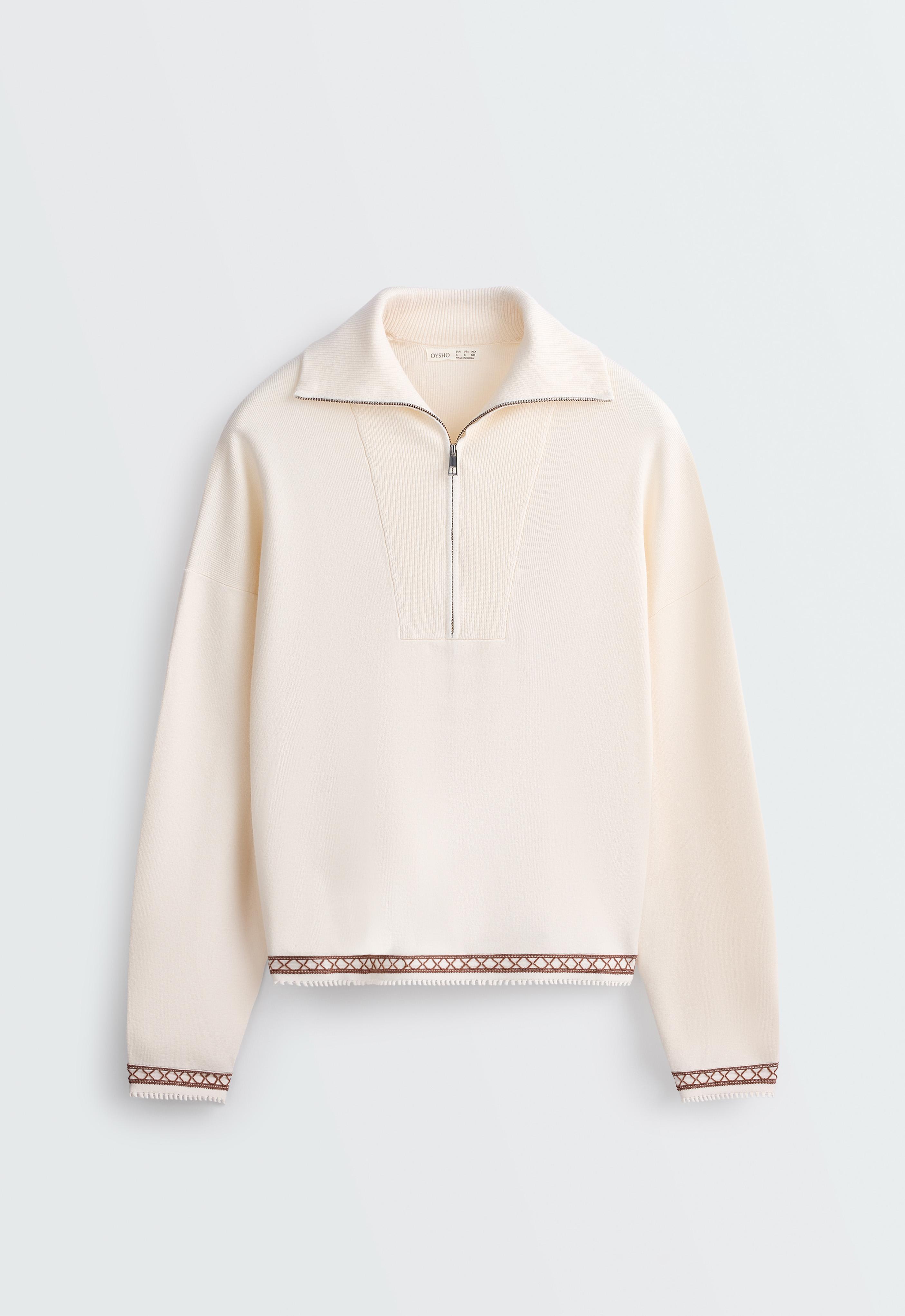 High-neck half-zip jumper — PALE ECRU