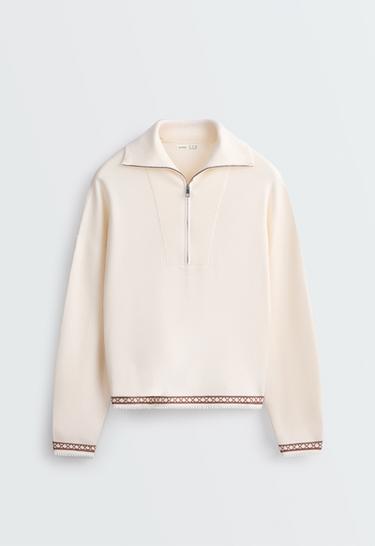 Knit jumper with high neck and half-zip — PALE ECRU 5