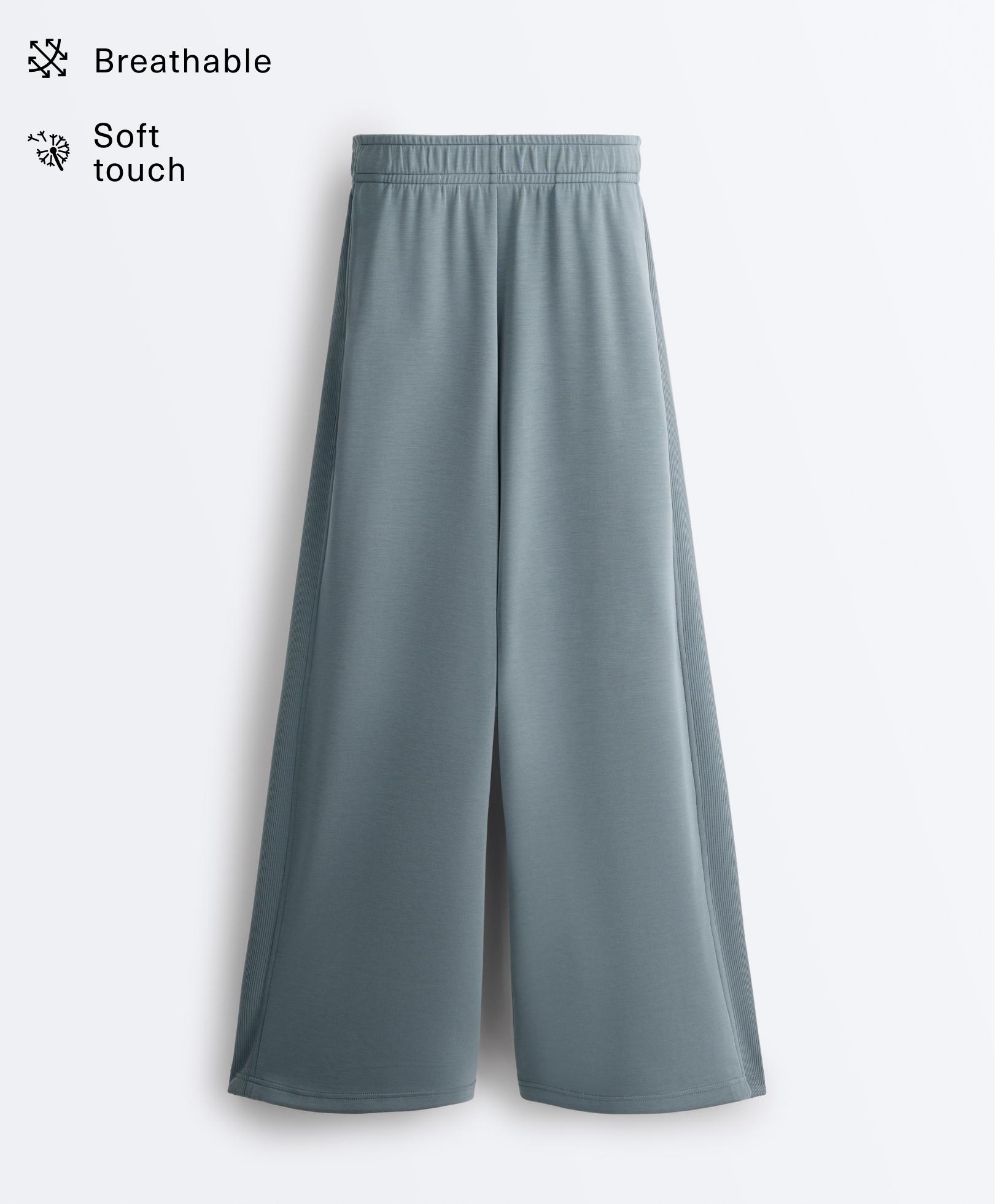 Side rib straight-leg trousers with soft-touch modal — DARK GREY-BLUE