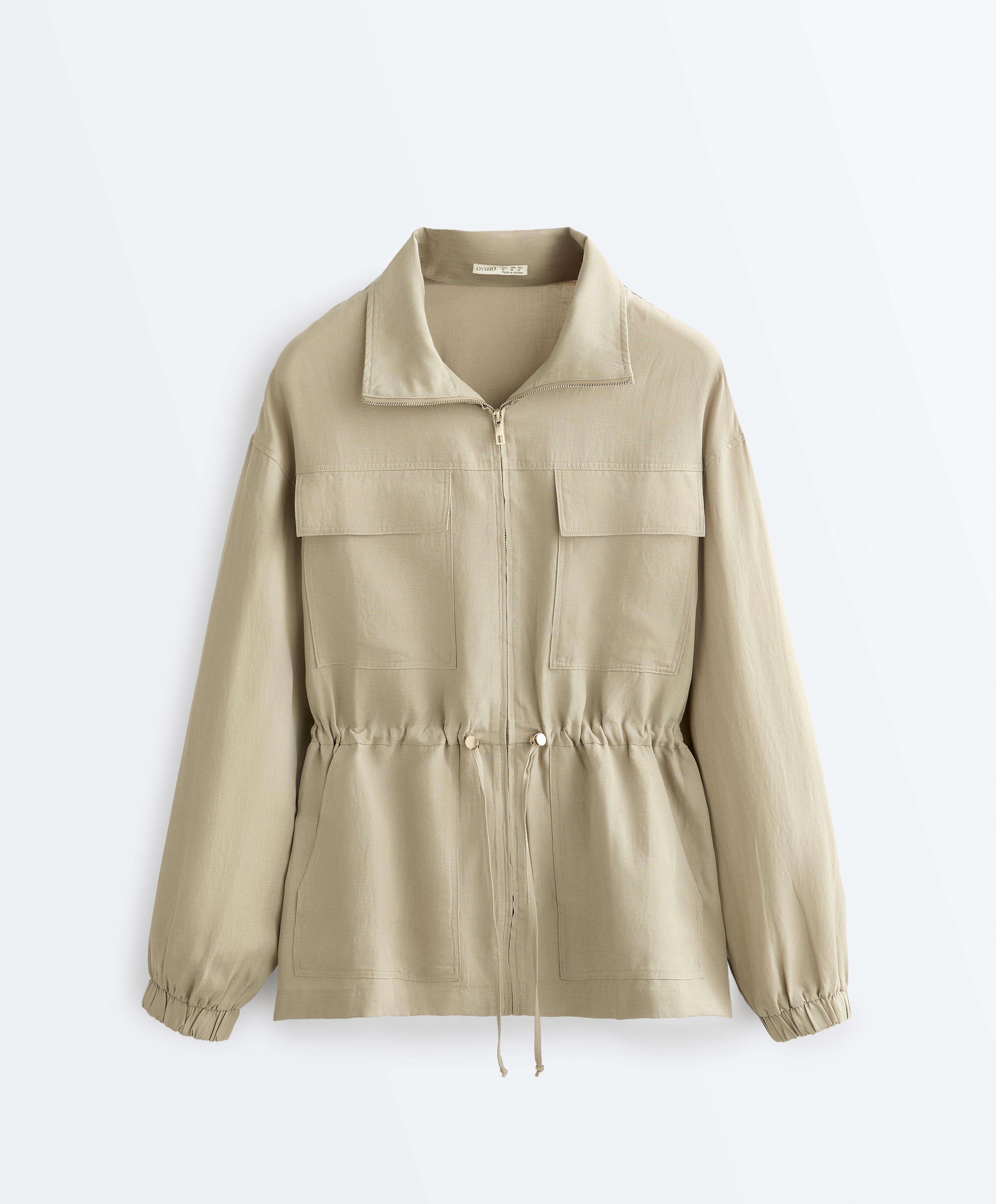 Lyocell and 24% linen blend ruched waist jacket