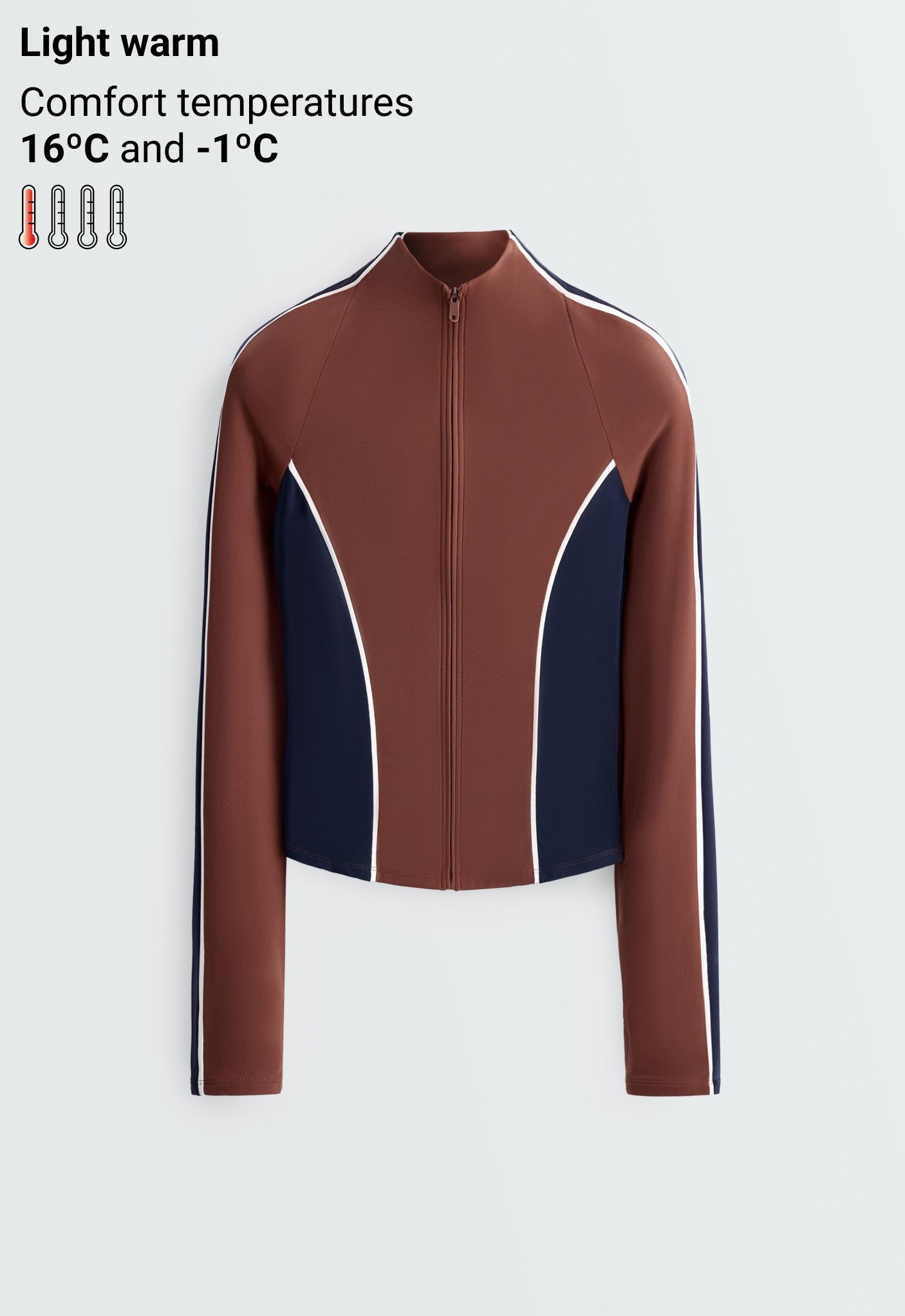 Light warm colour-block technical jacket — TERRACOTTA
