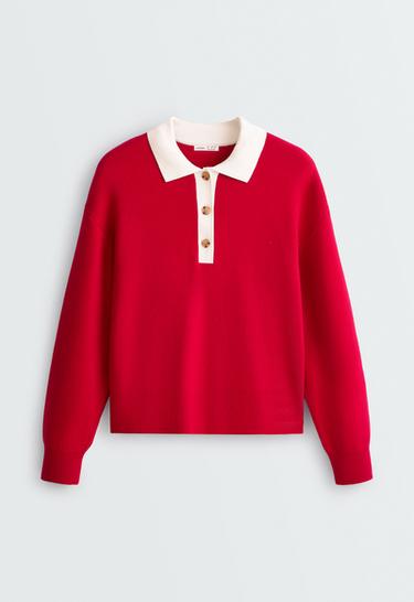 Contrast cotton-blend polo knit — STRAWBERRY 5