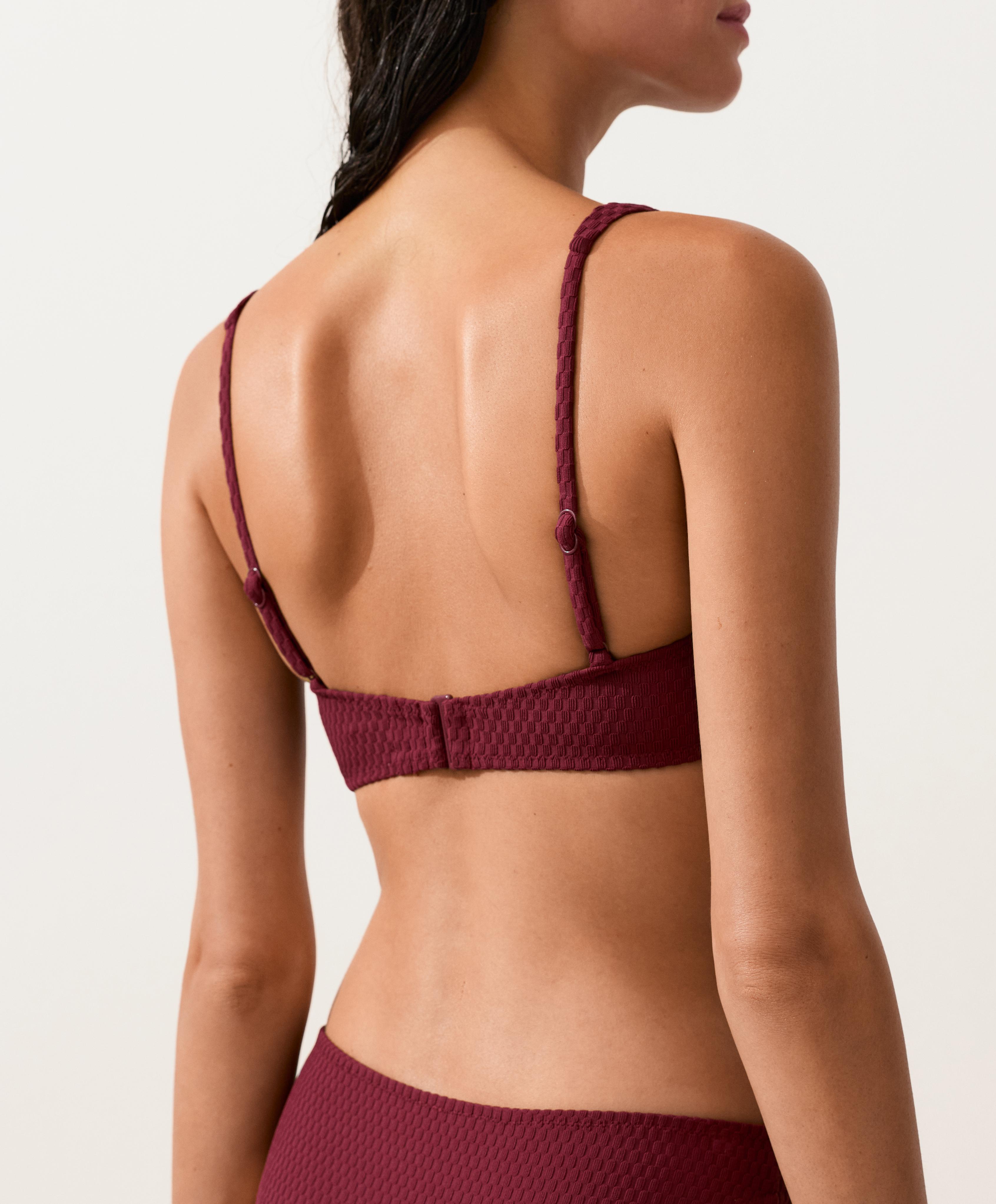 Mini check jacquard halter bikini top — CHERRY