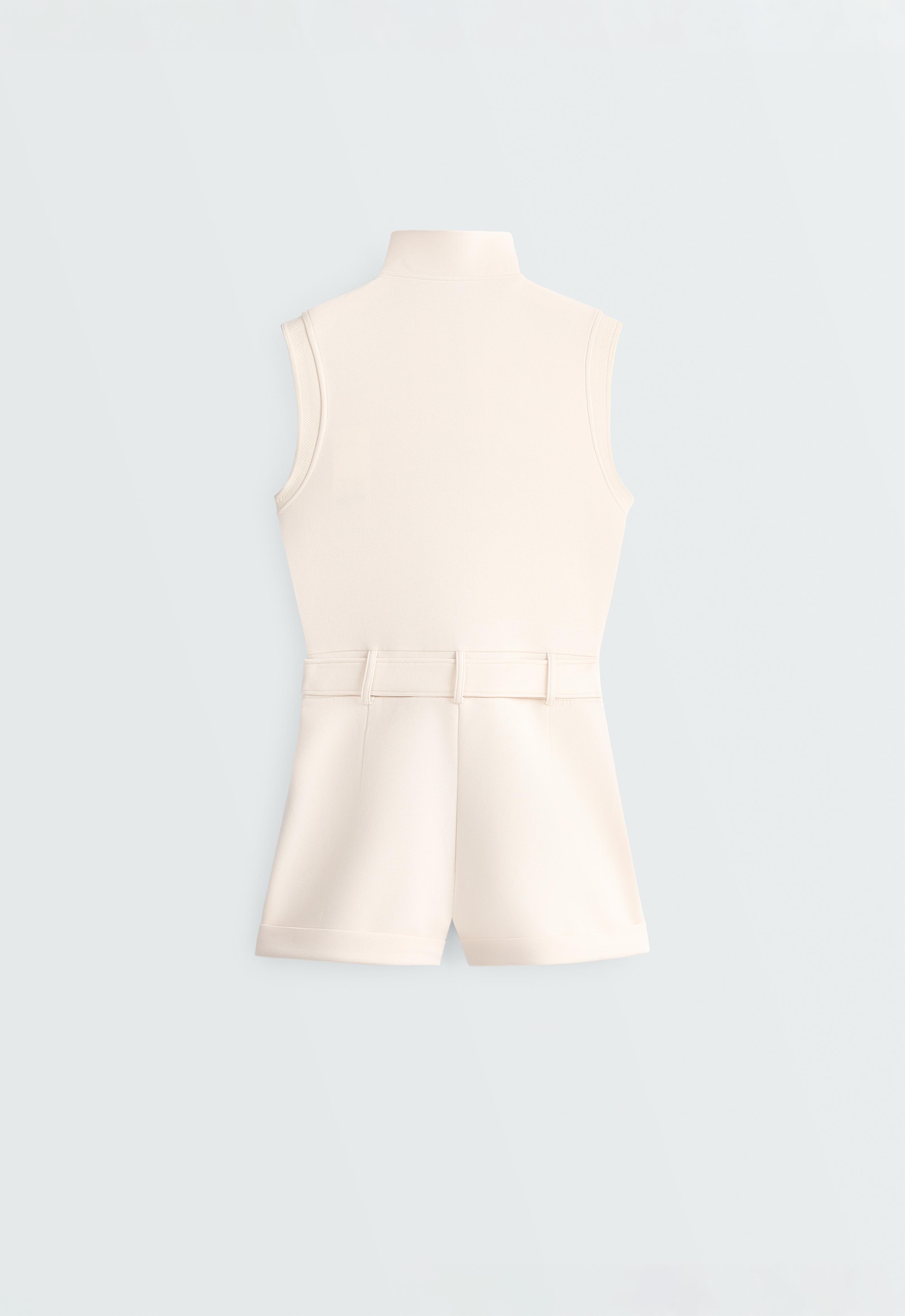 Cotton piqué short jumpsuit — PALE ECRU