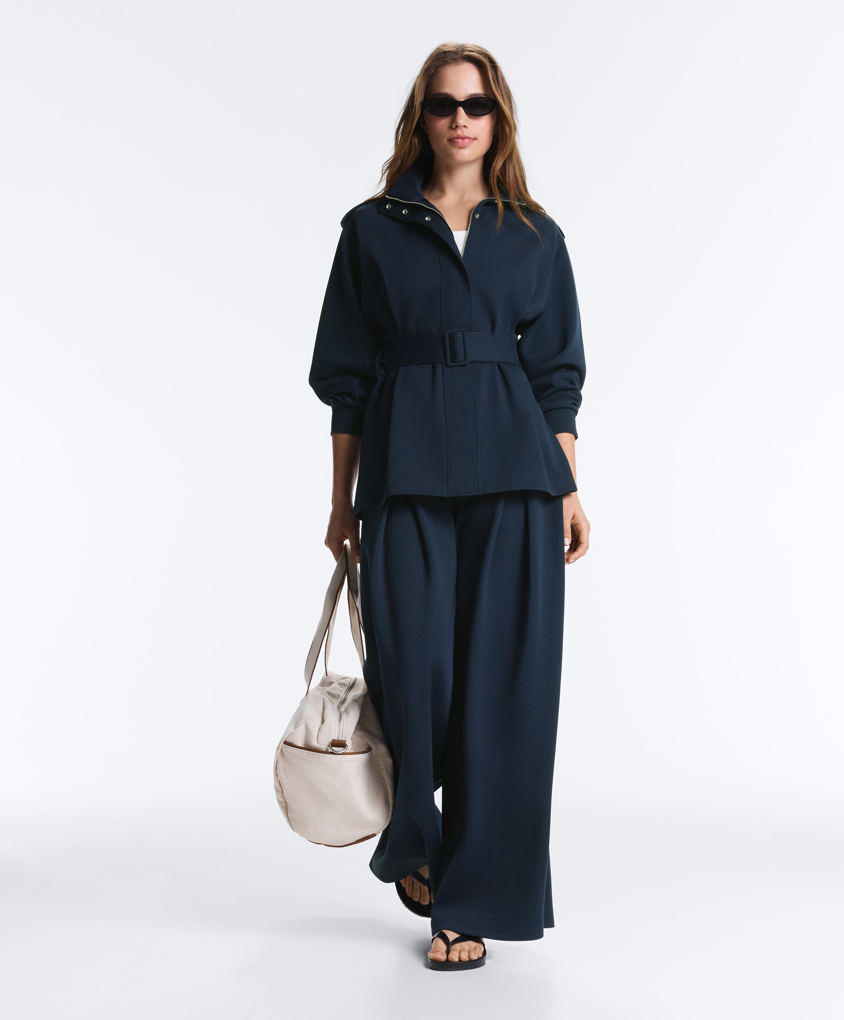 Long utility jacket with cotton — NAVY BLUE