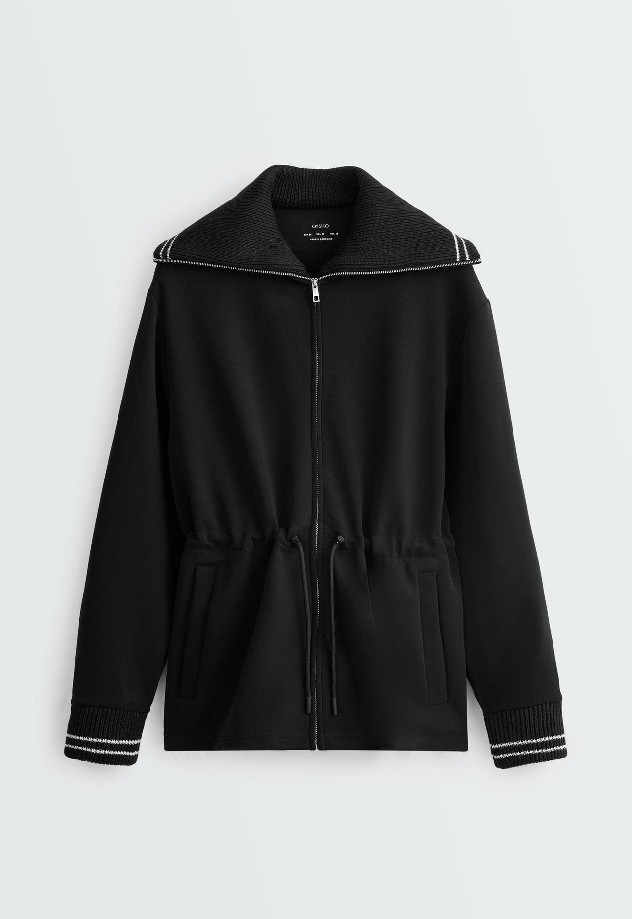 Long jacket with modal brushed piping — BLACK