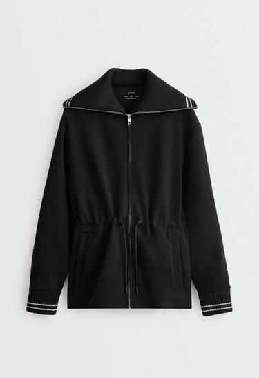 Long jacket with modal brushed piping — BLACK 7