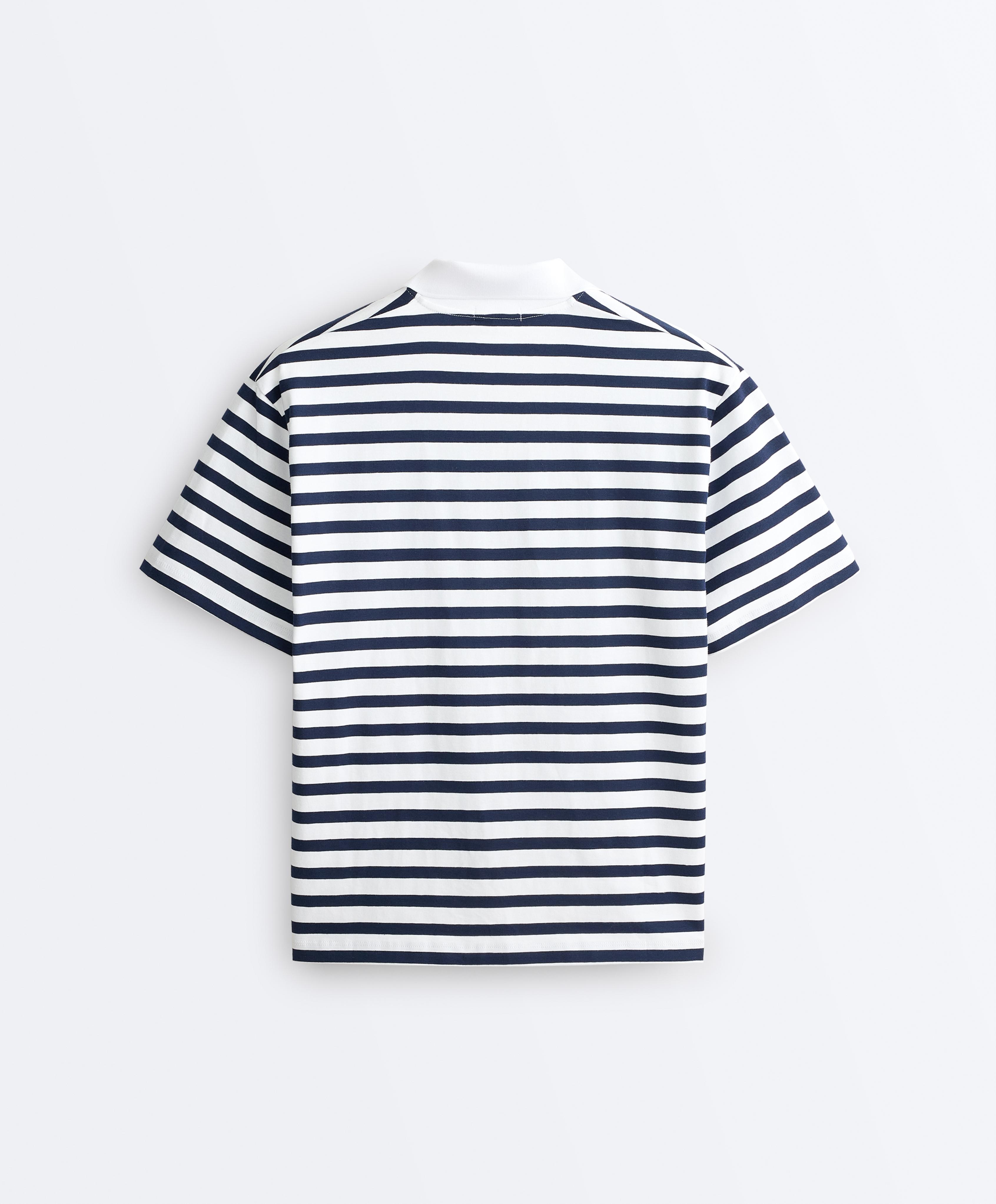 Boxy short-sleeved polo neck cotton blend T-shirt — NAVY BLUE