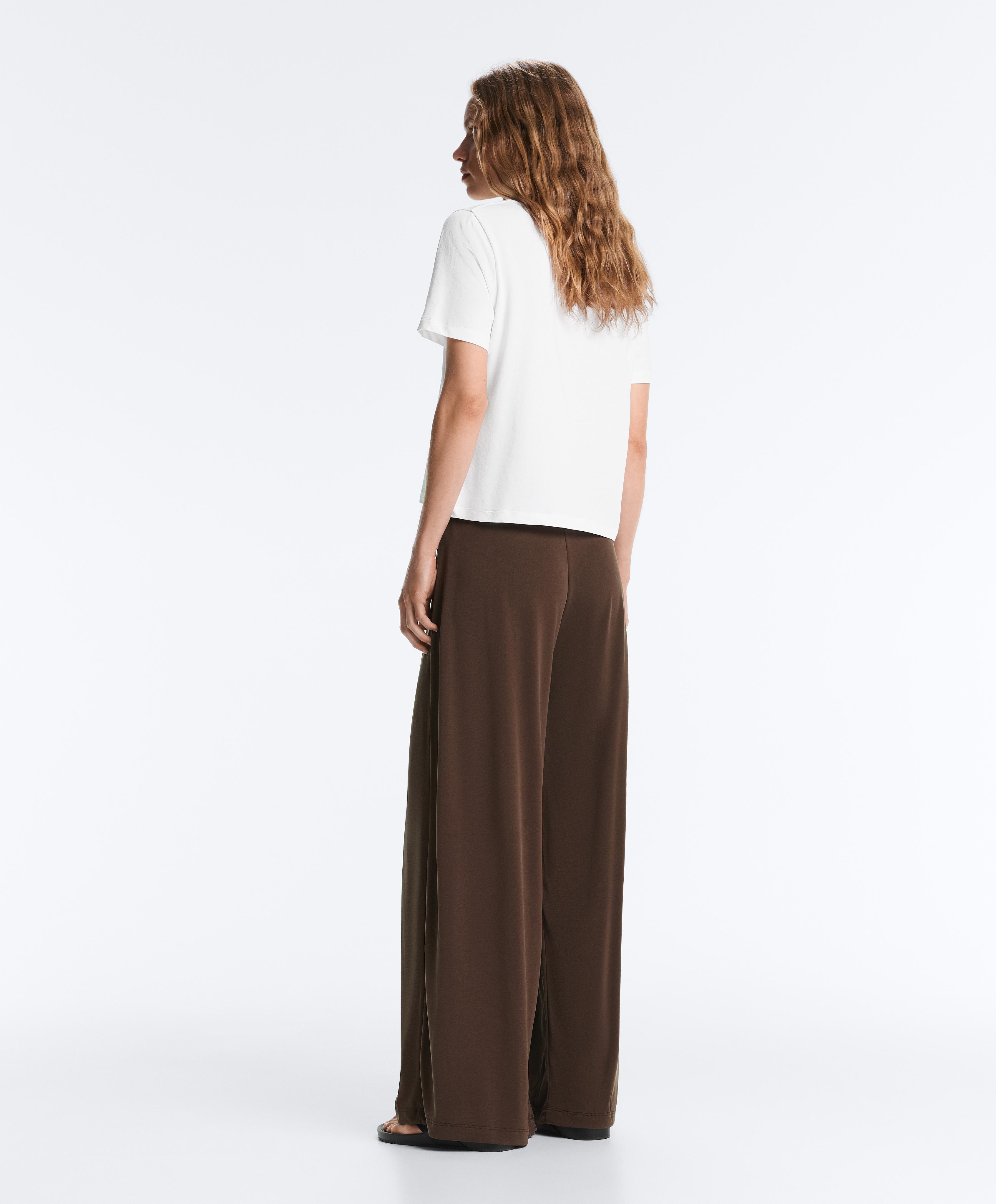 Modal blend straight-leg trousers with side pleat — DARK BROWN