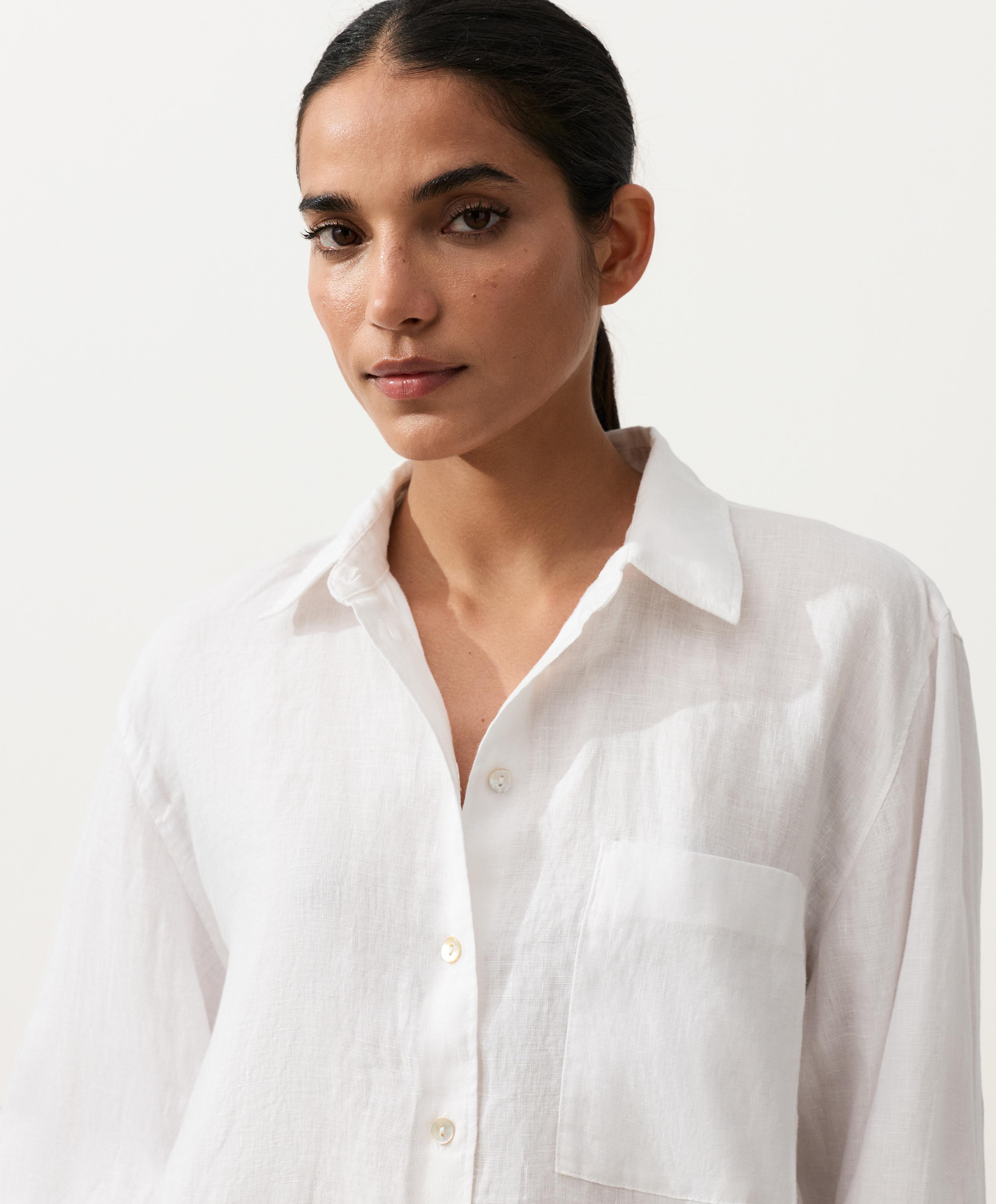 100% linen relaxed shirt — WHITE