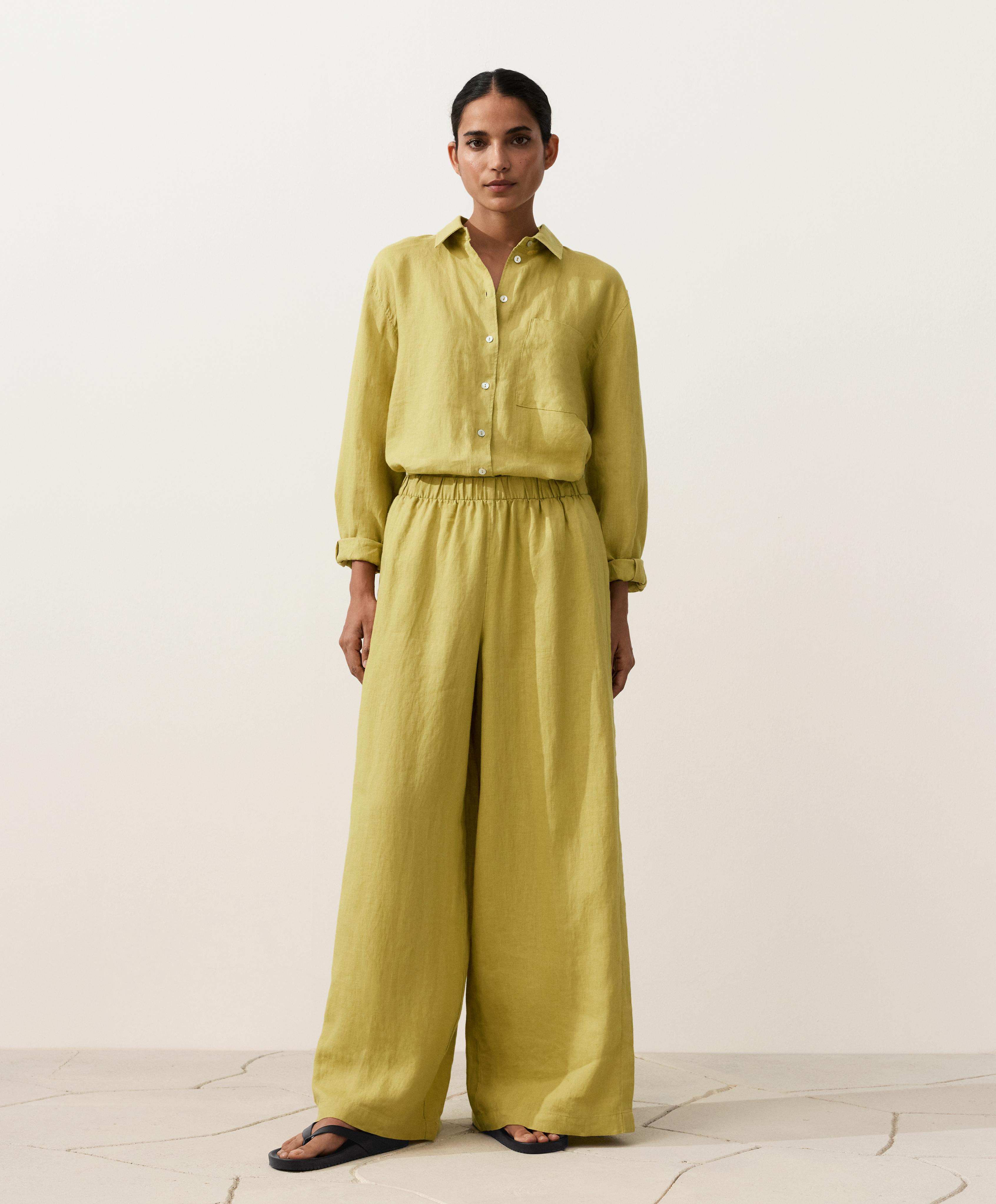 100% linen relaxed shirt — LIME GREEN