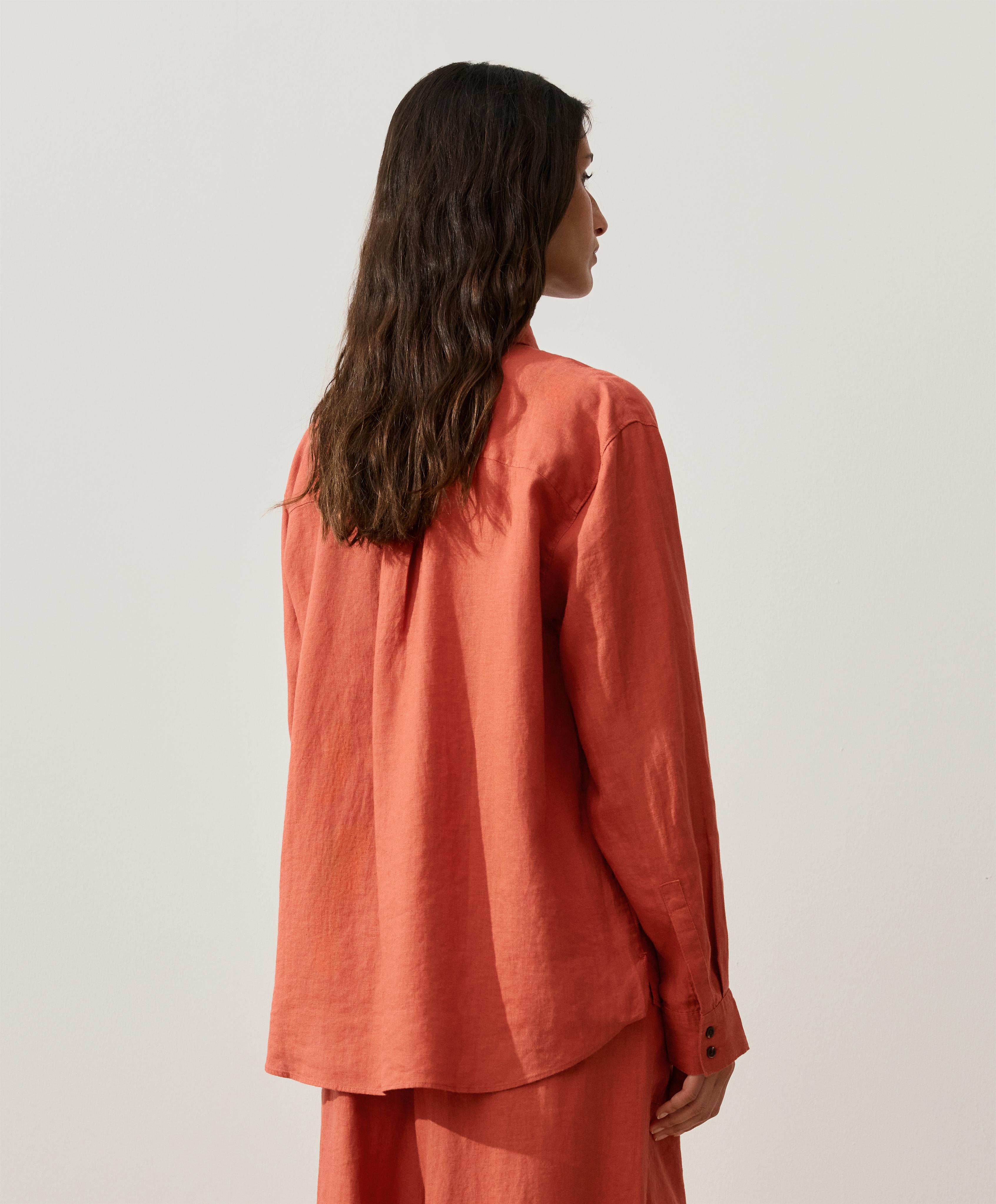 100% linen shirt with pockets — BURNT ORANGE