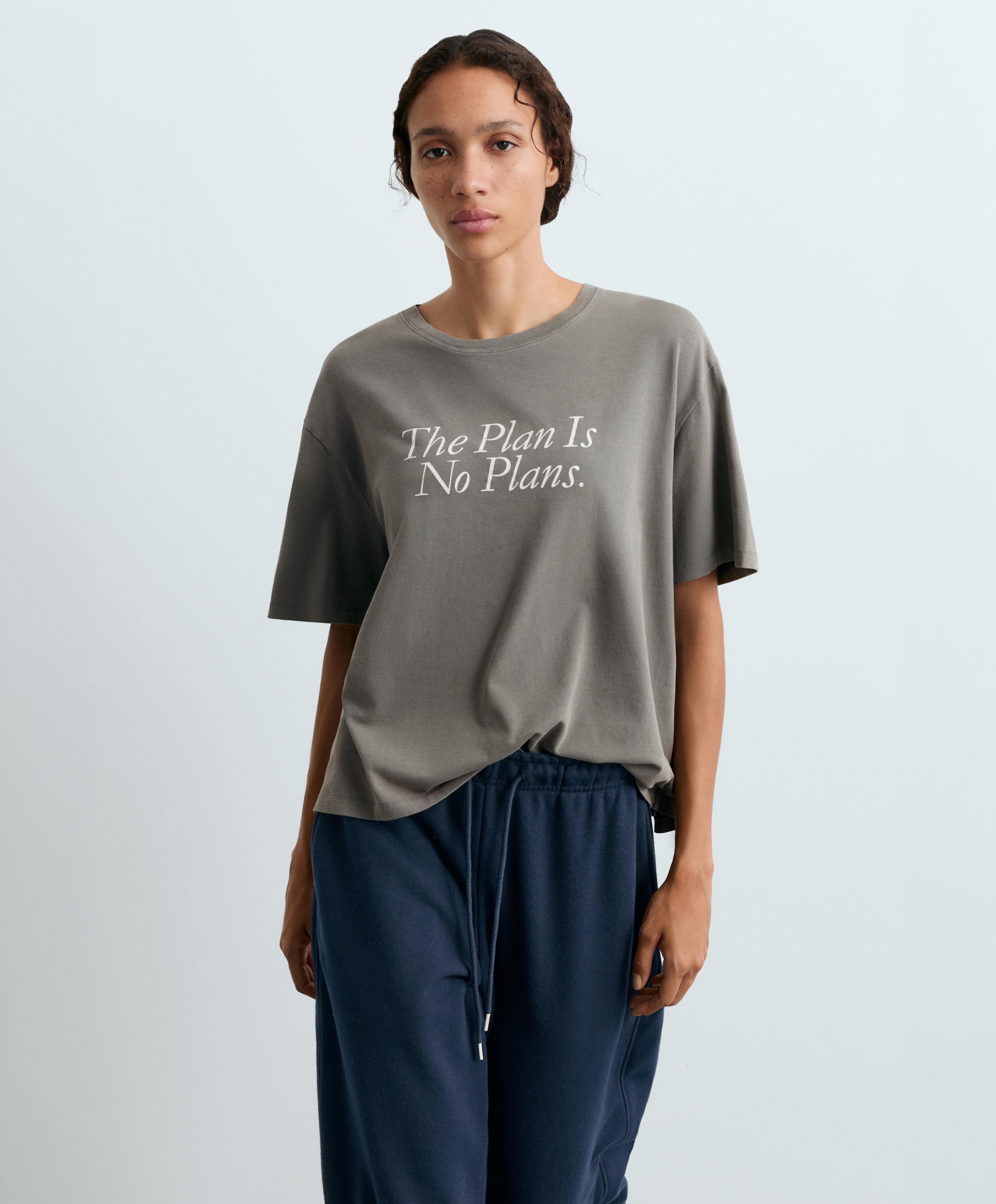 Boxy short-sleeved cotton blend T-shirt with slogan — CHARCOAL GREY