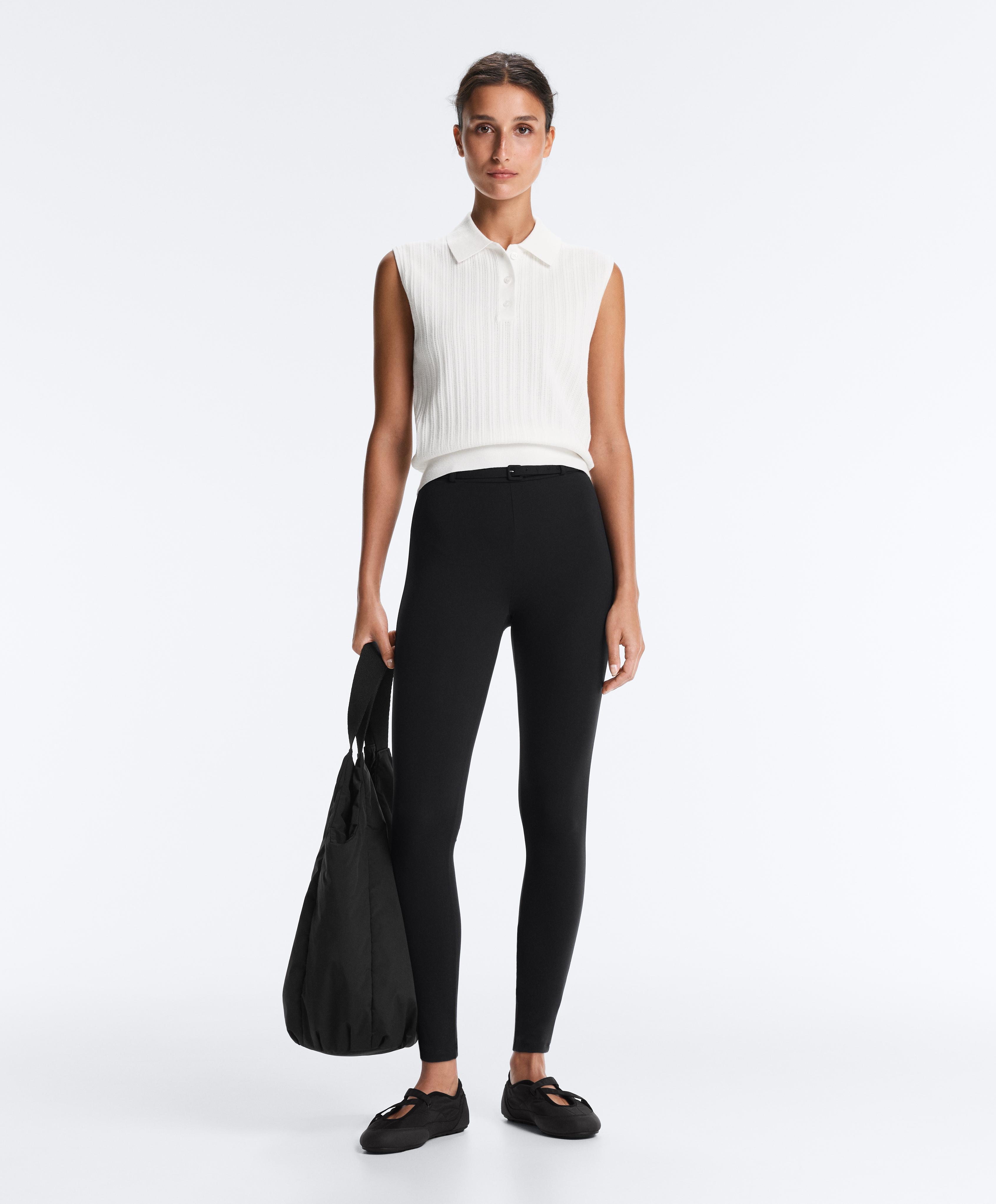 Comfortlux high-rise 65cm ankle-length leggings with belt — BLACK