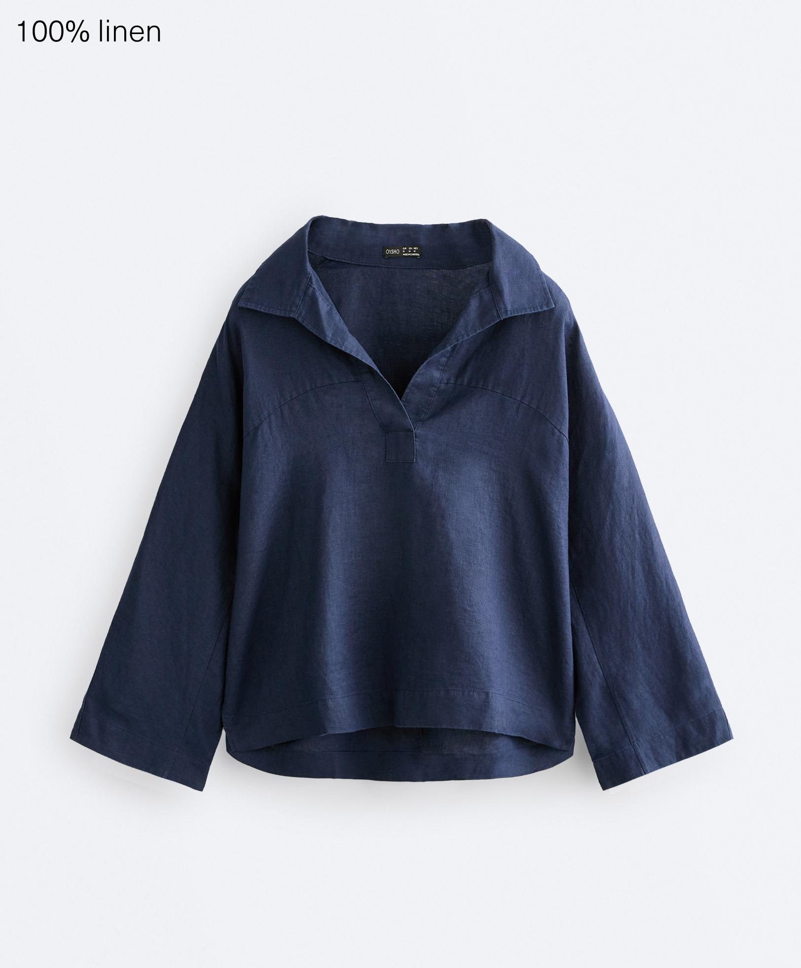 Chemise polo oversize manche longue 100&nbsp;% lin