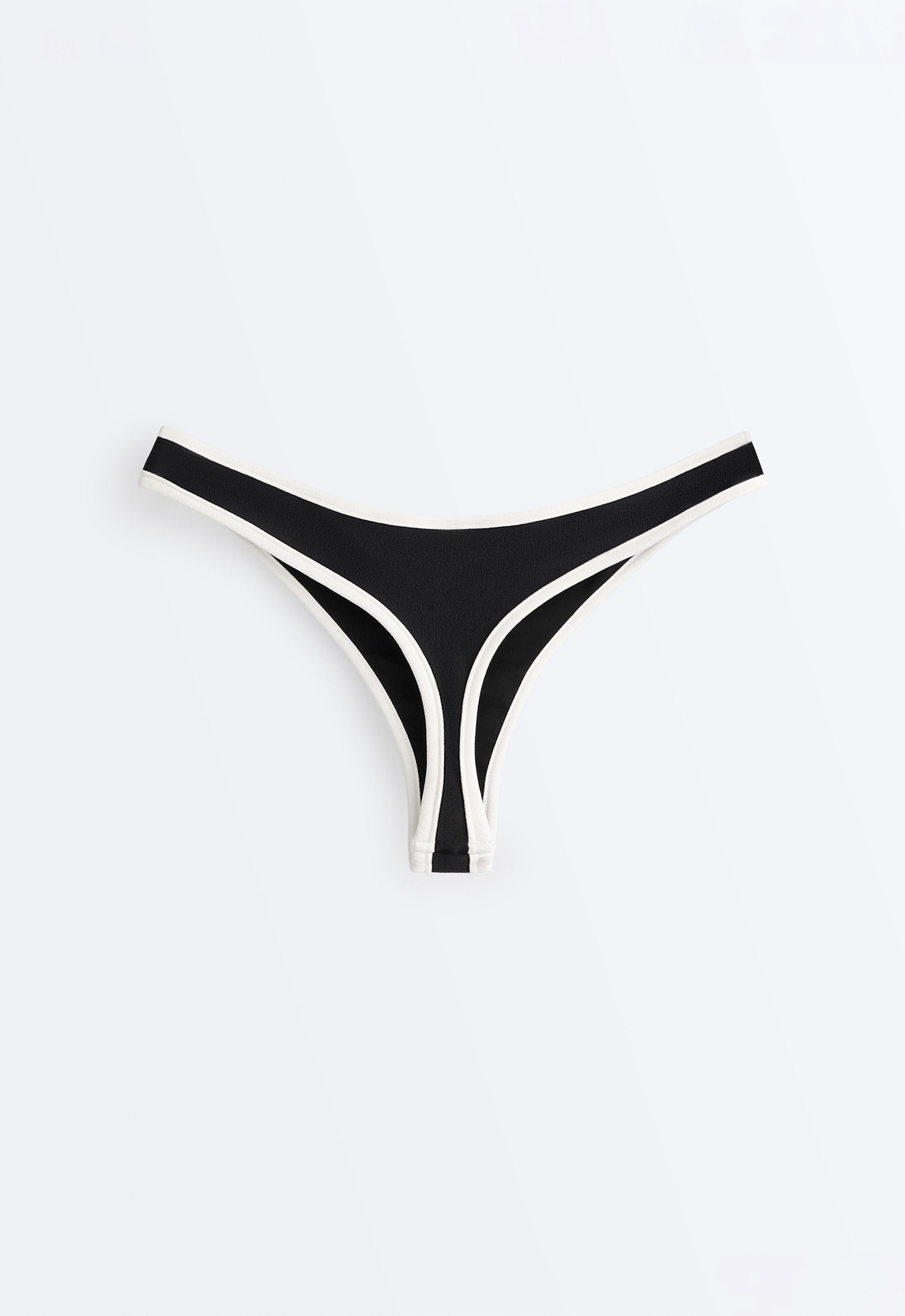 Contrast trim U-cut thong bikini briefs — BLACK
