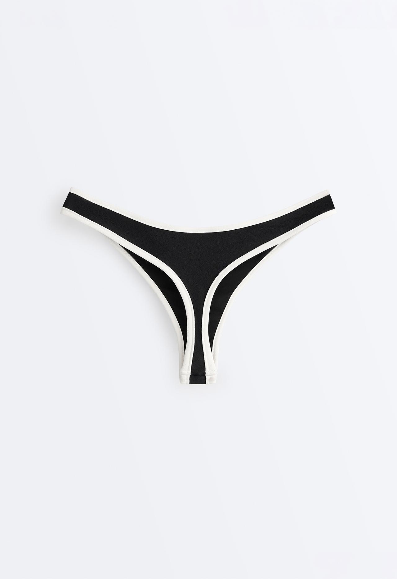 Contrast trim U-cut thong bikini briefs — BLACK