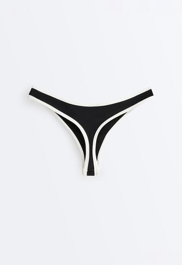 Contrast trim U-cut thong bikini briefs — BLACK 8