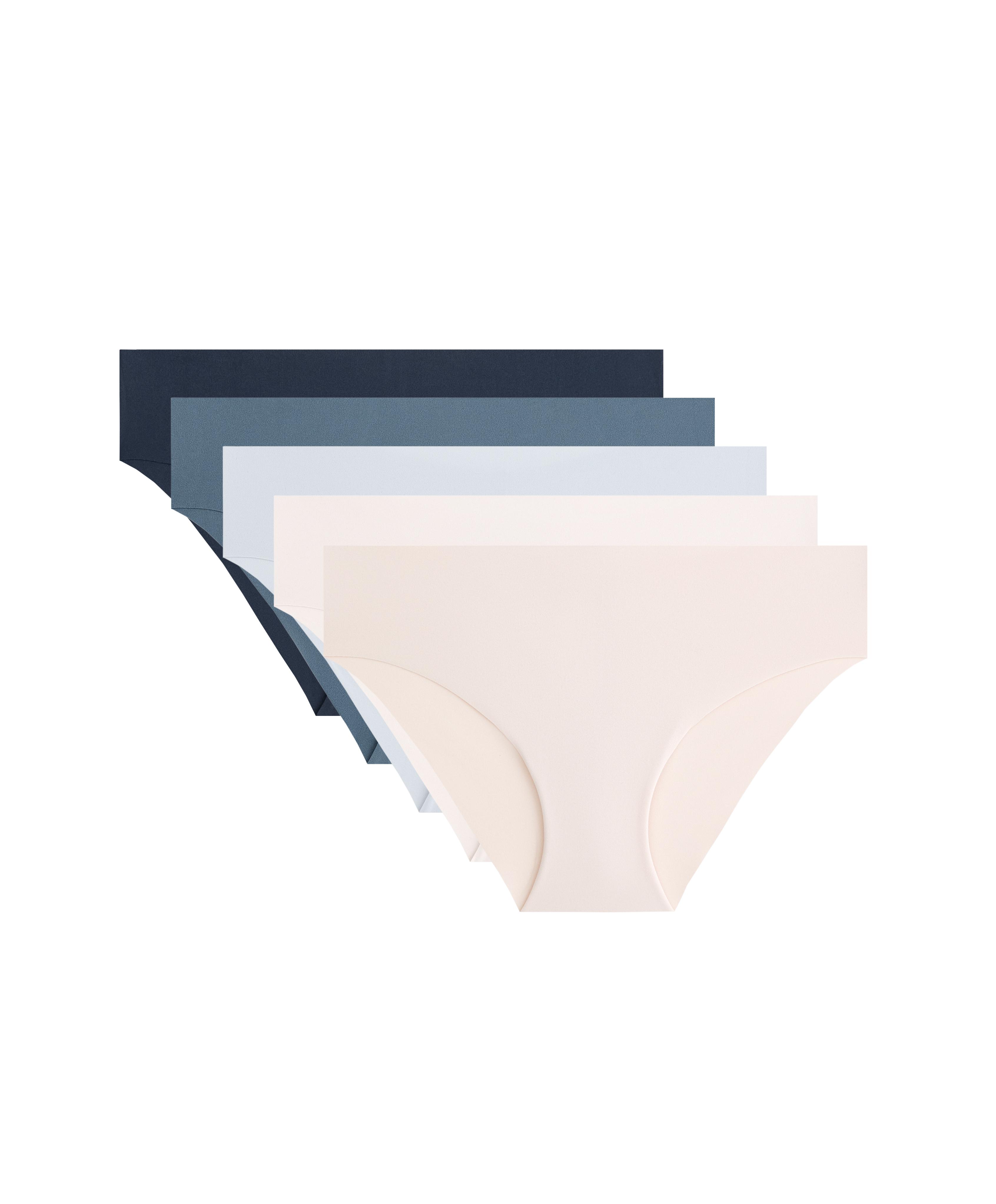 5 laser-cut invisible polyamide blend hipster briefs — MID GREY-BLUE