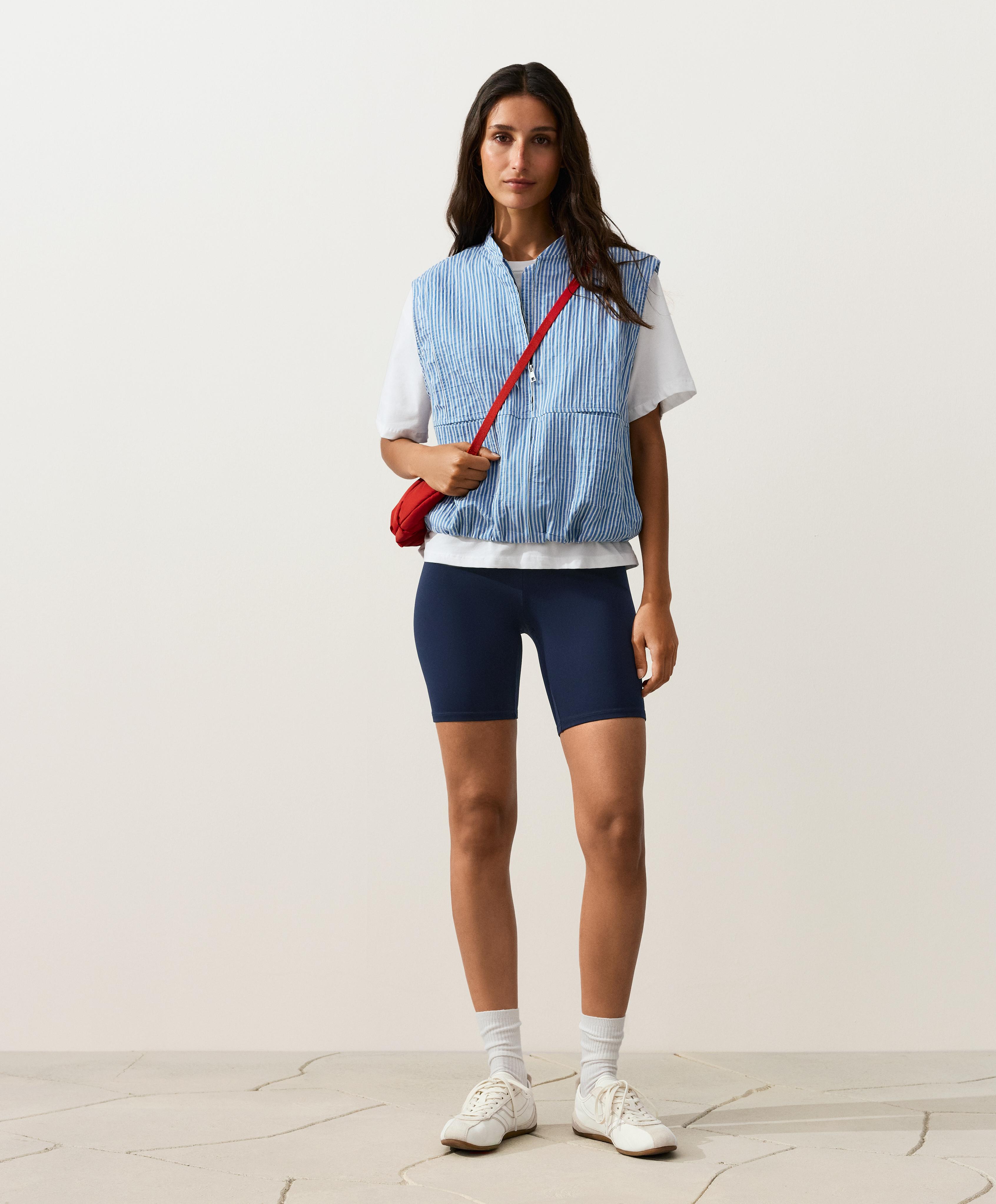 Striped cotton blend vest — MID-BLUE