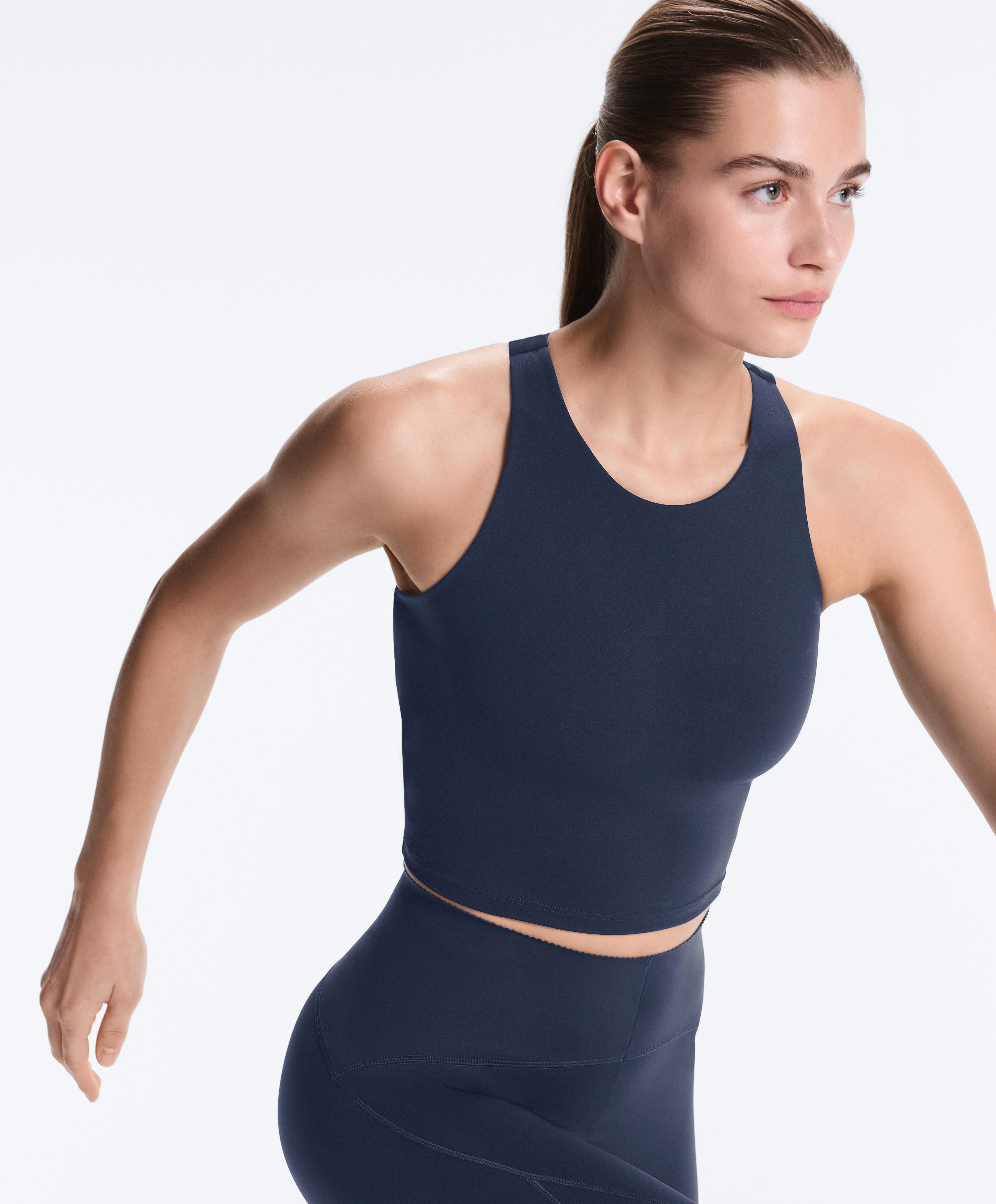 Compressive halter tank top — NAVY BLUE