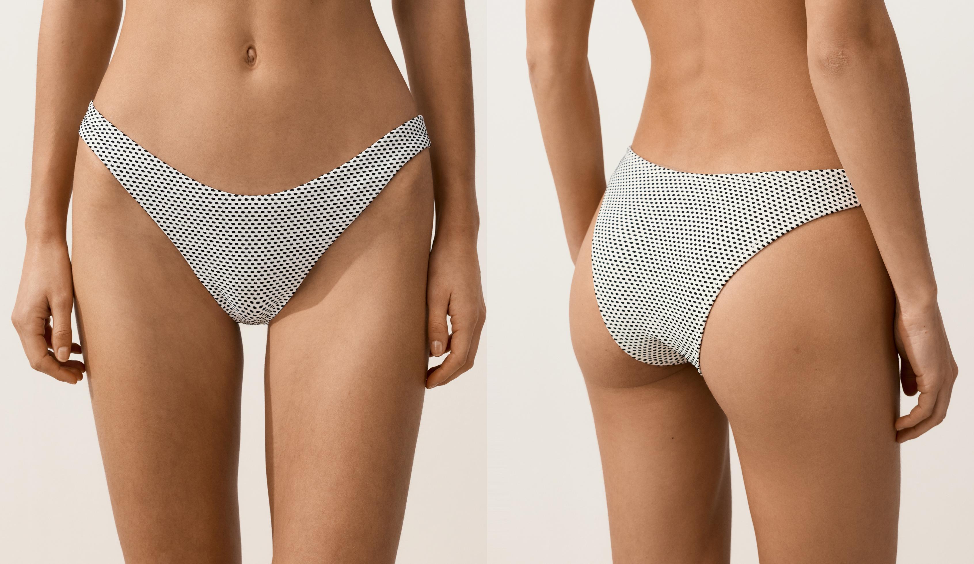 Polka dot jacquard U-cut medium-coverage bikini briefs — PALE ECRU