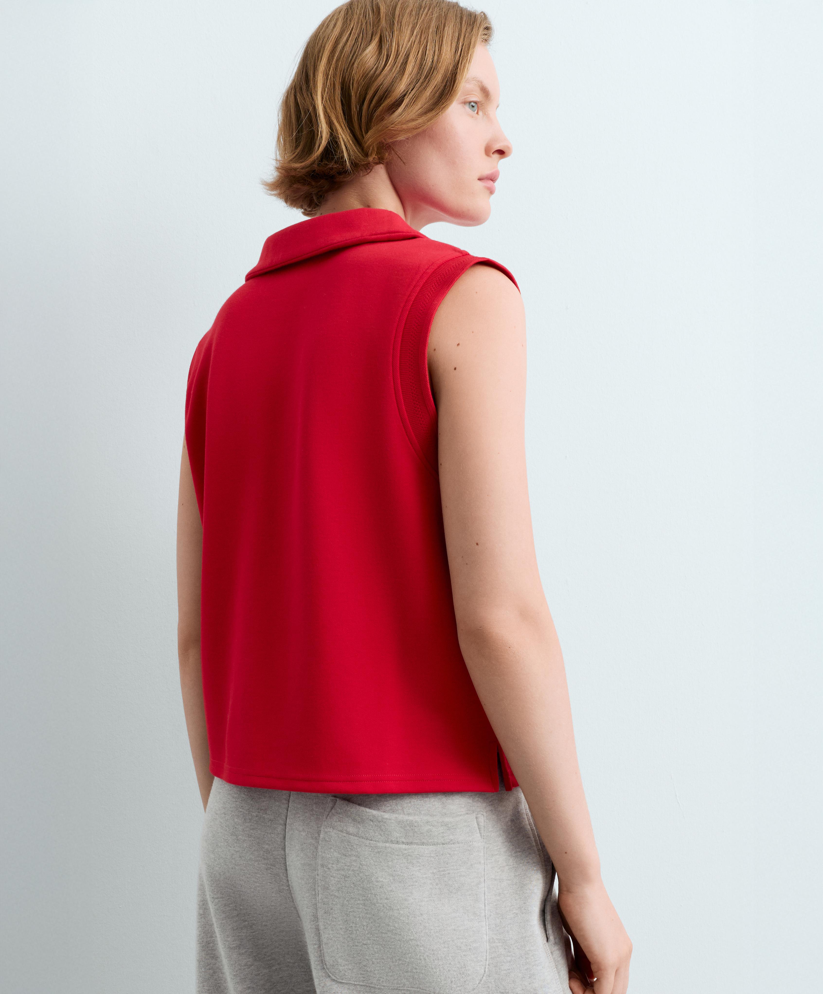 Cotton piqué sleeveless vest — BRIGHT RED
