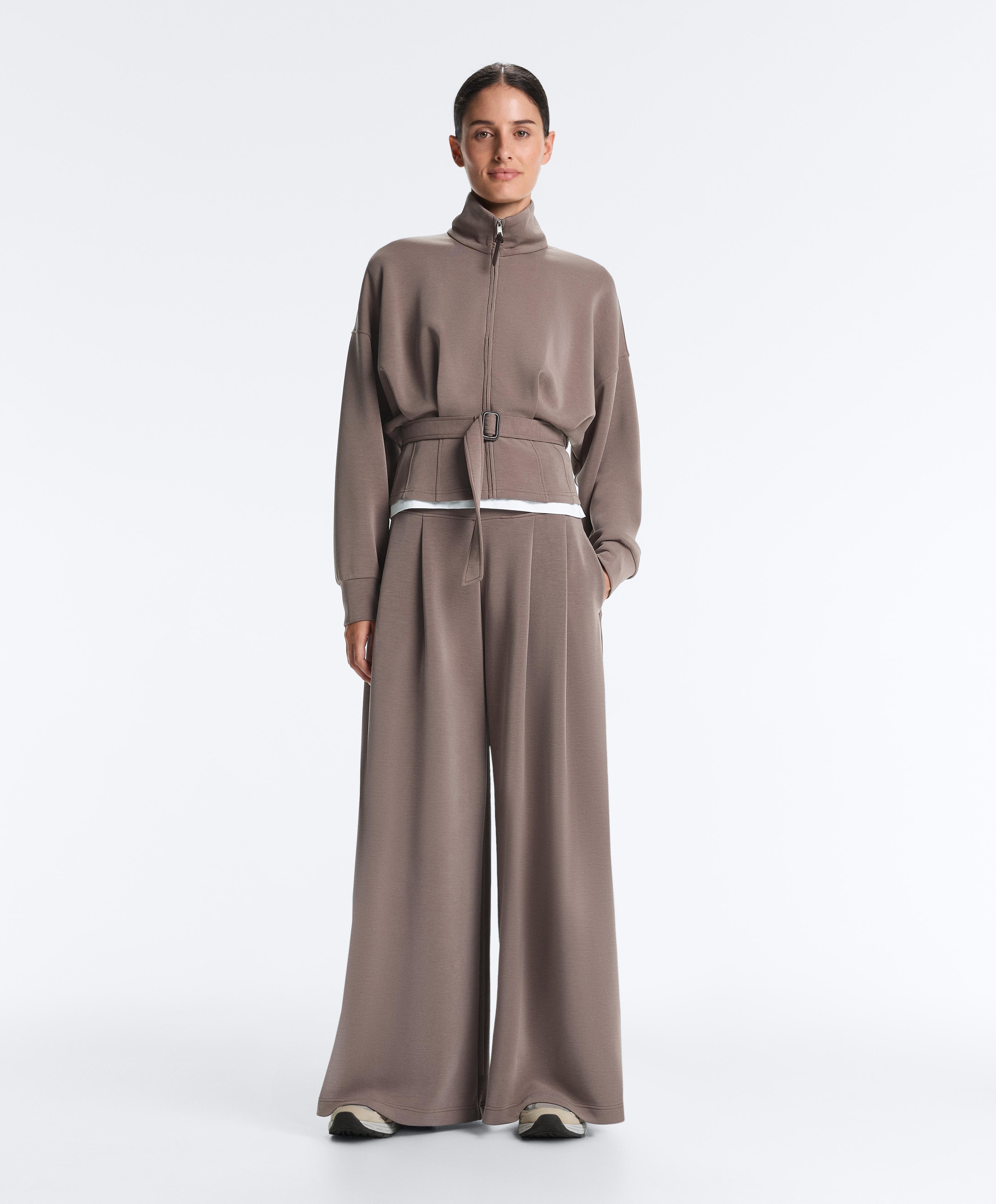 Soft-touch corset belt jacket with modal — TAUPE-GREY 