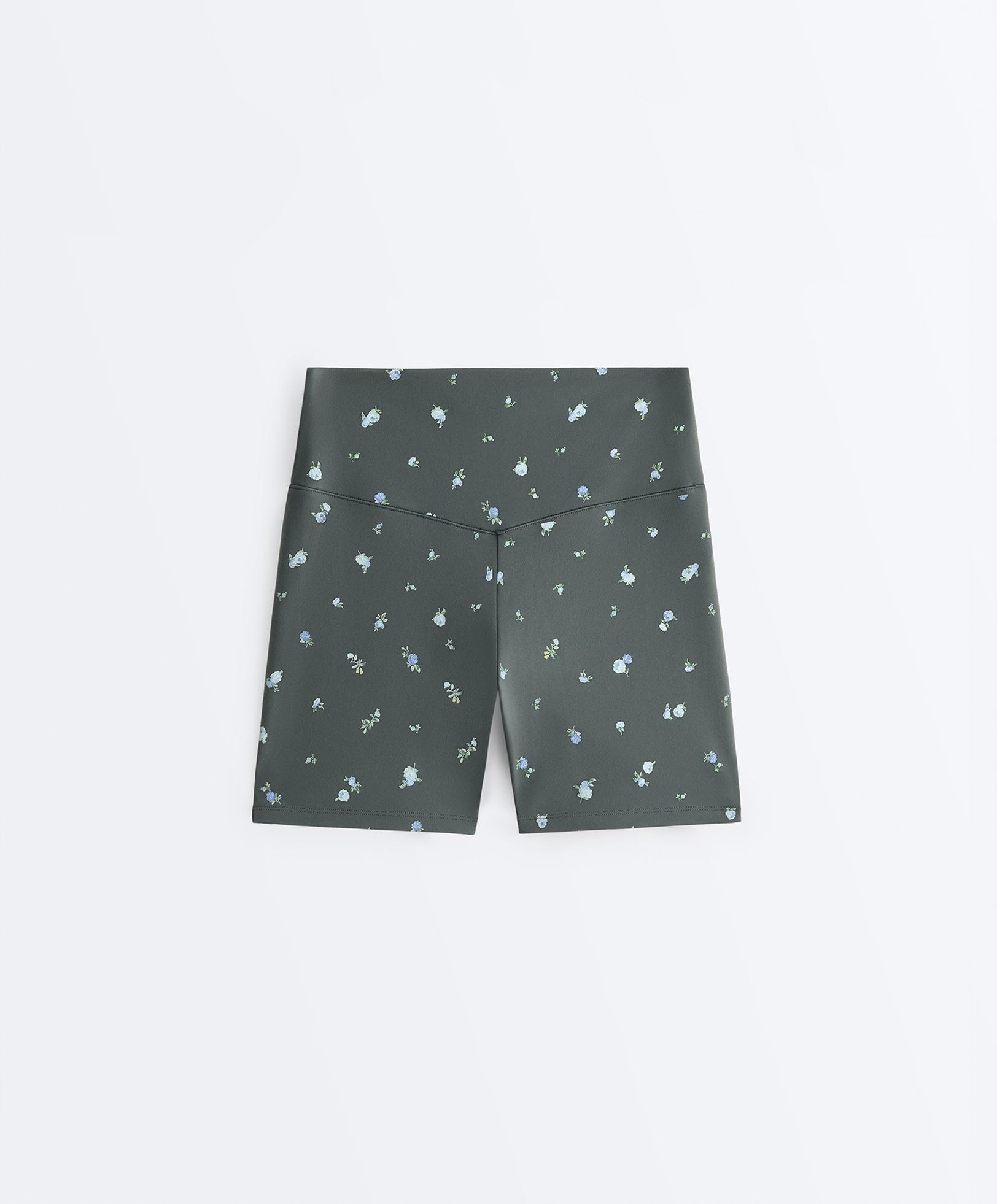 Evermove high-rise 10cm hot pants with floral print — STEEL GREY