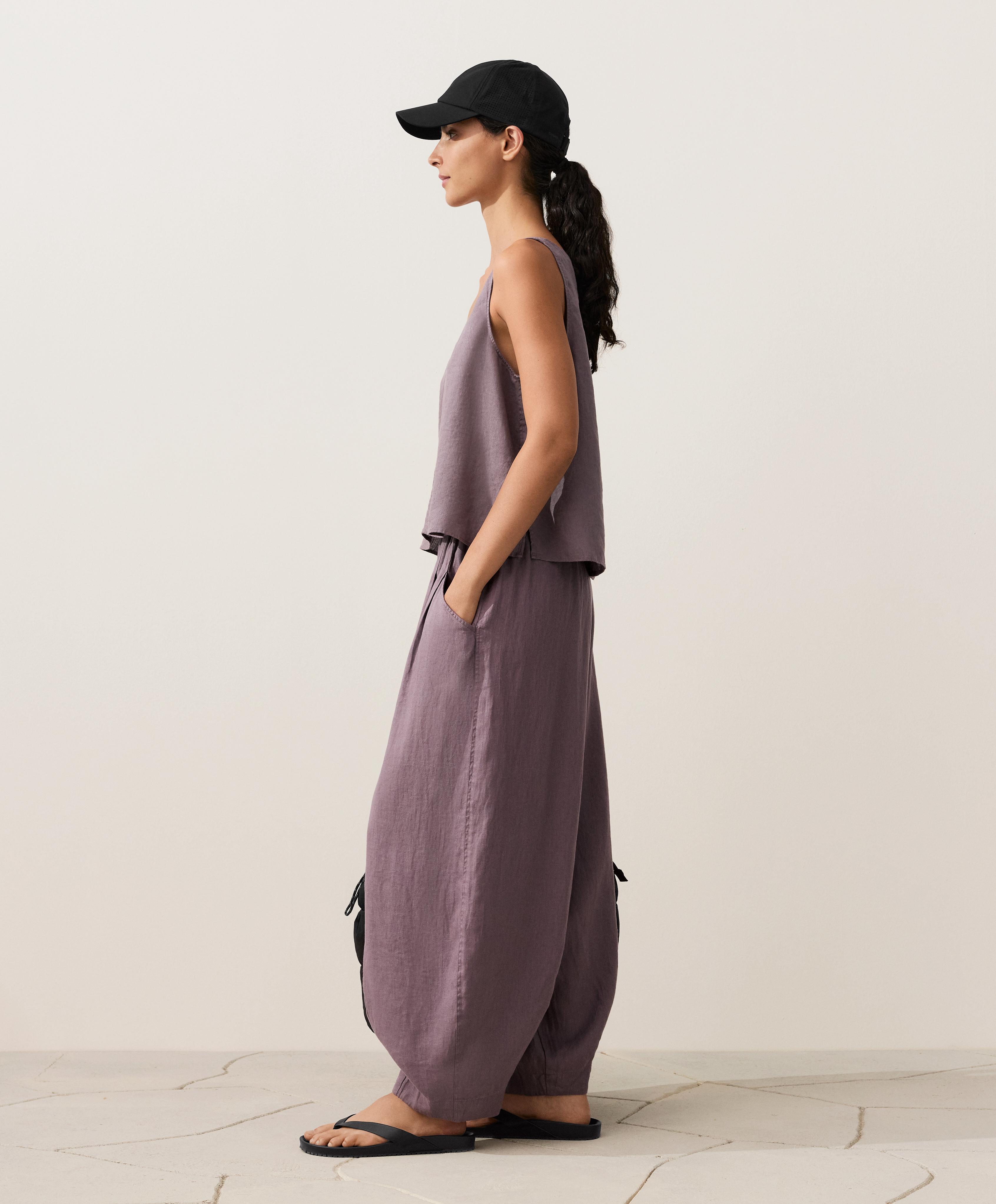 100% linen V-neck strap top — DUSTY LILAC