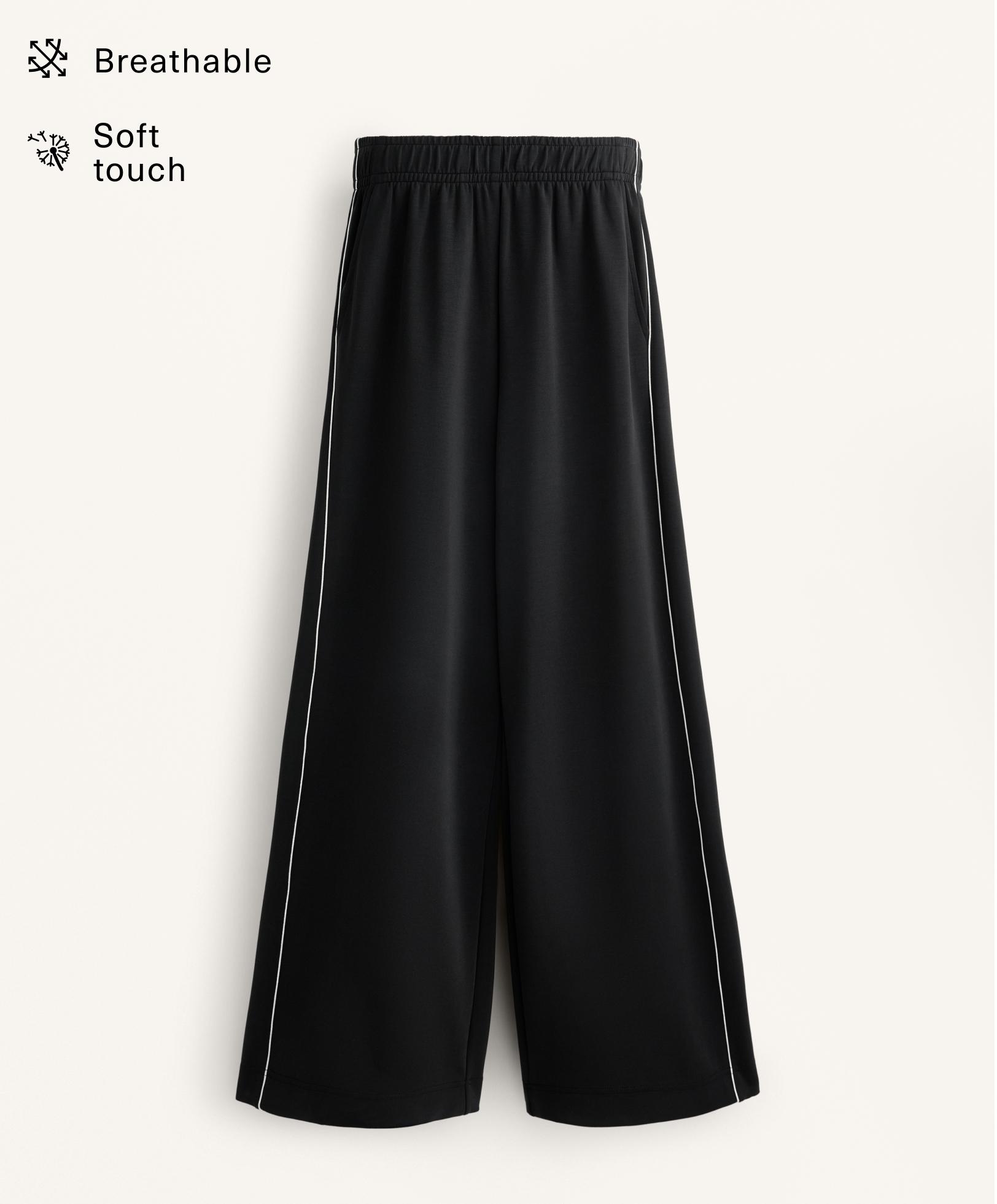 Side appliqué wide straight-leg trousers with modal