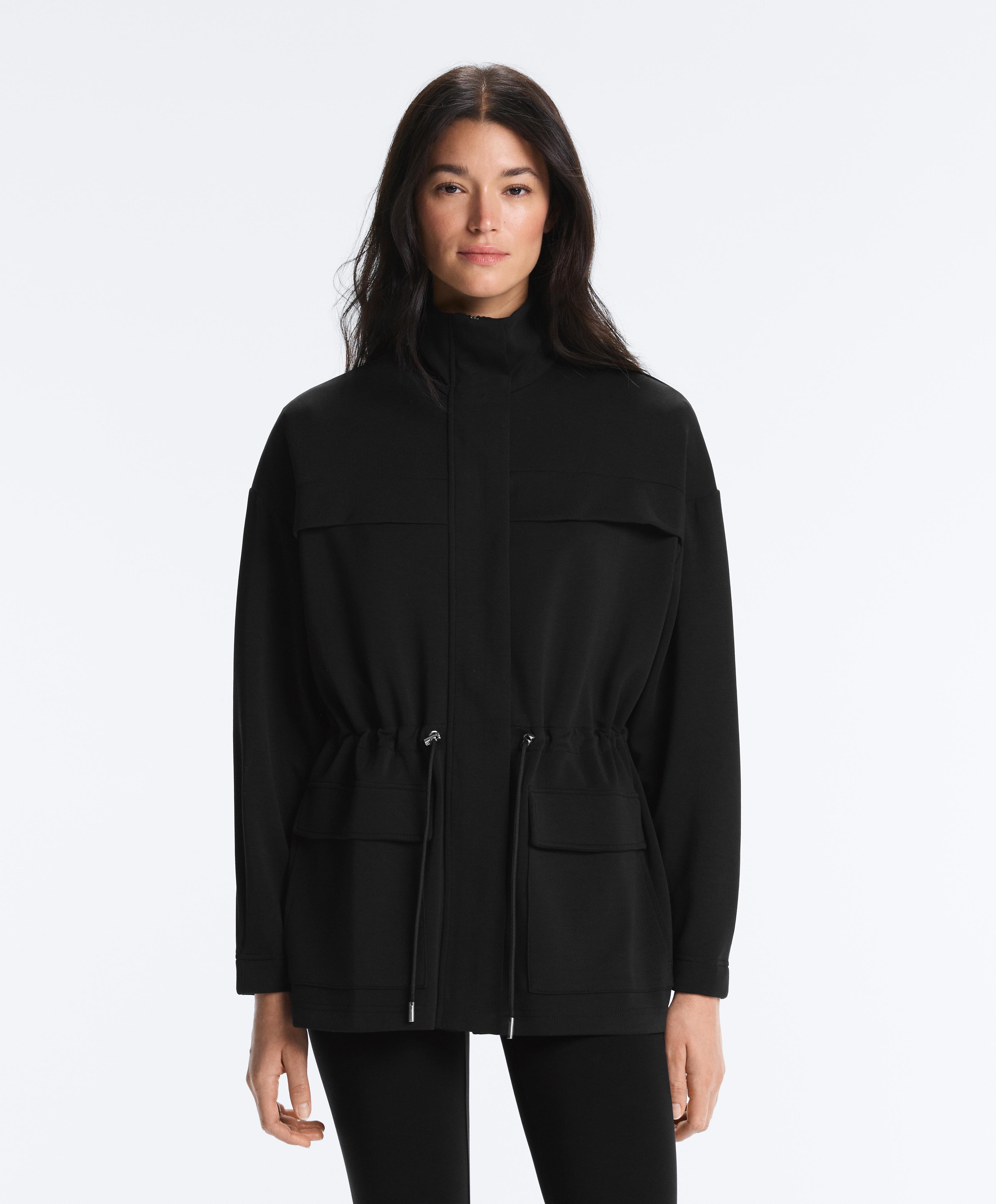 Long soft-touch modal jacket with pockets — BLACK