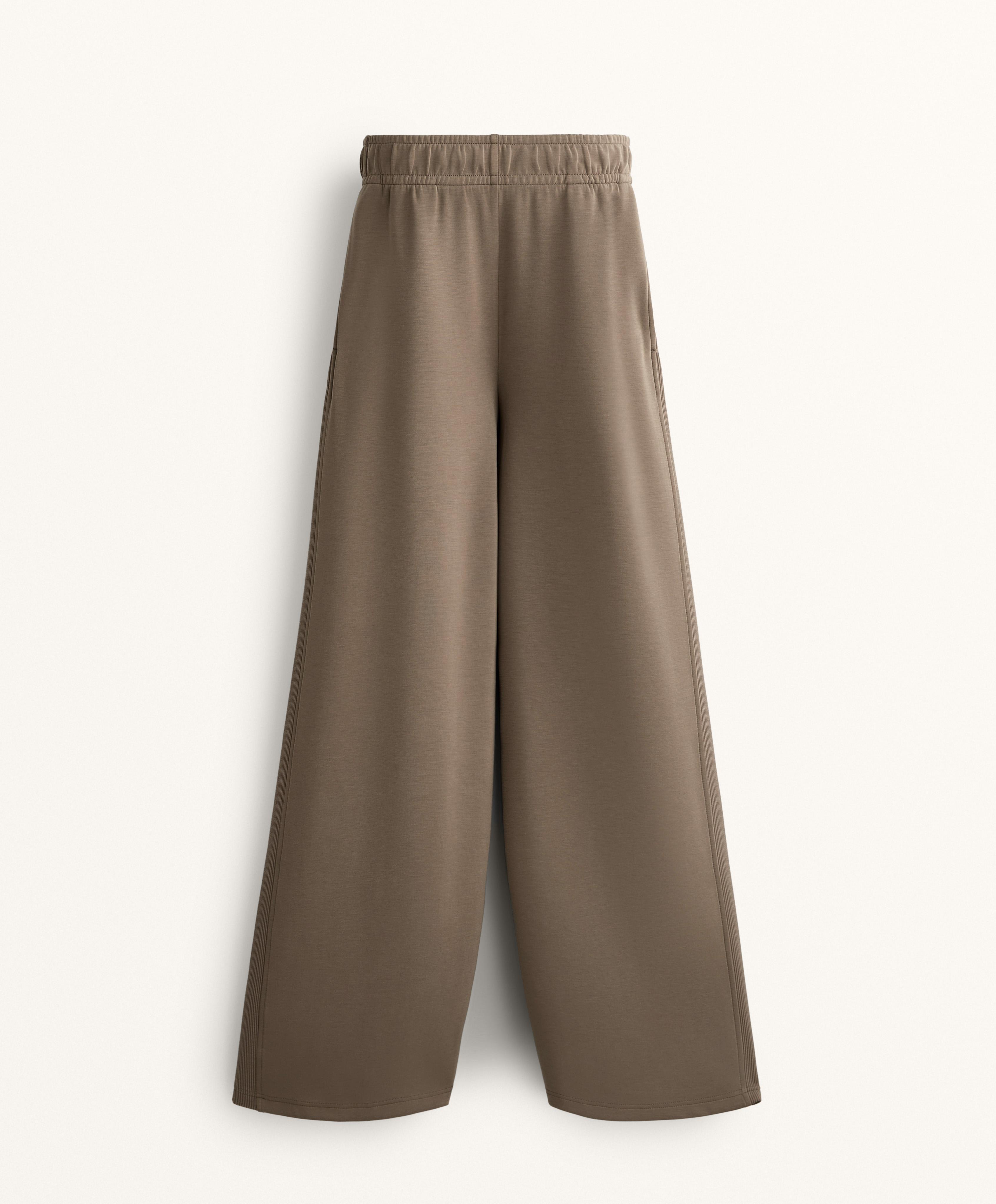 Side rib straight-leg trousers with soft-touch modal - Sale