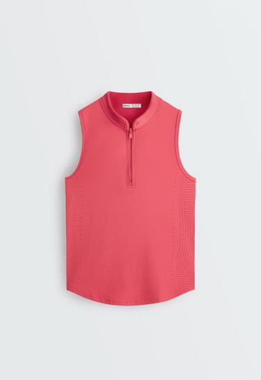 Technical sleeveless T-shirt with half zip — WASHED RED 10