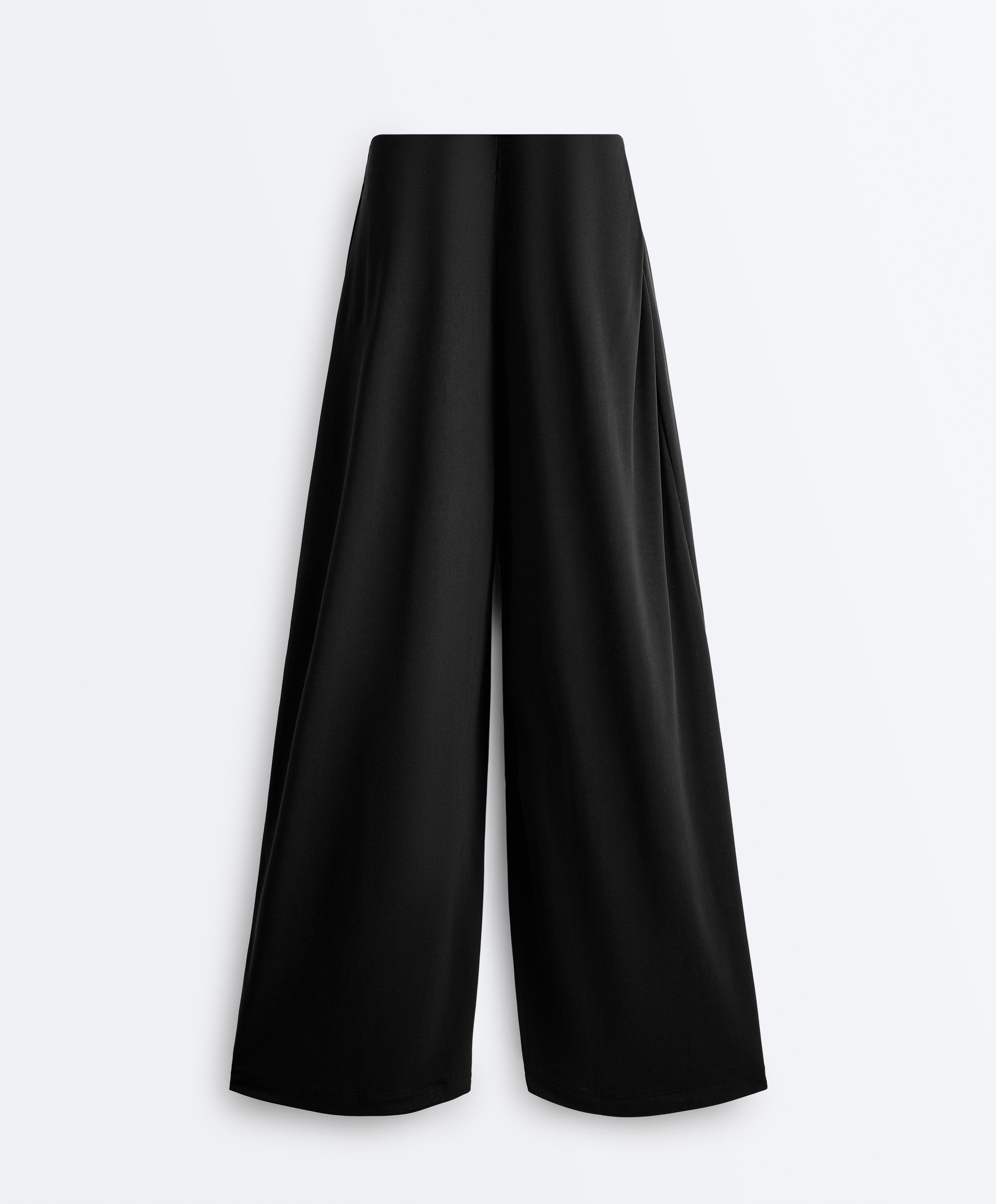 Modal blend straight-leg trousers with side pleat — BLACK