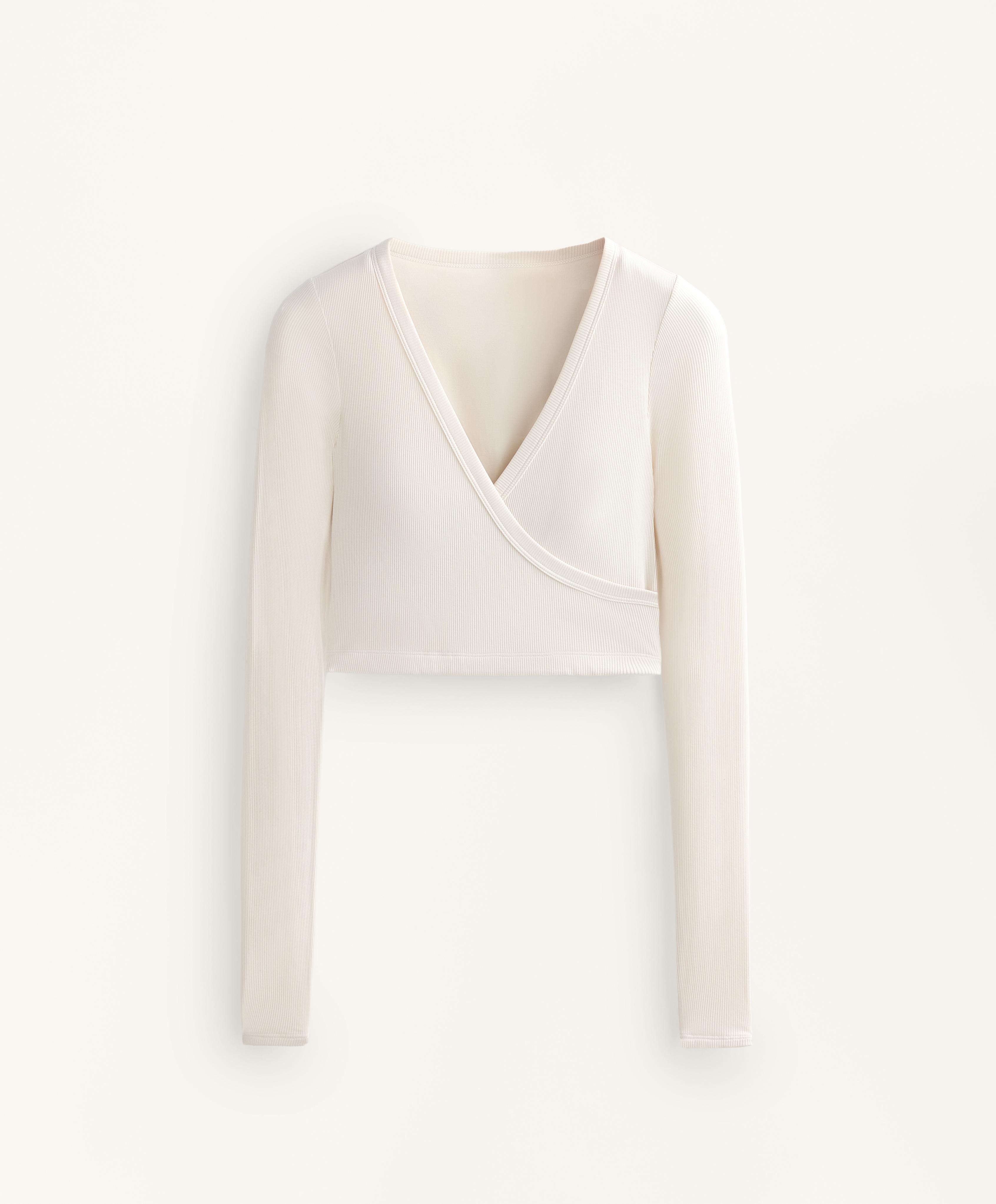 Rib modal blend long sleeve crossover tank top — PALE ECRU
