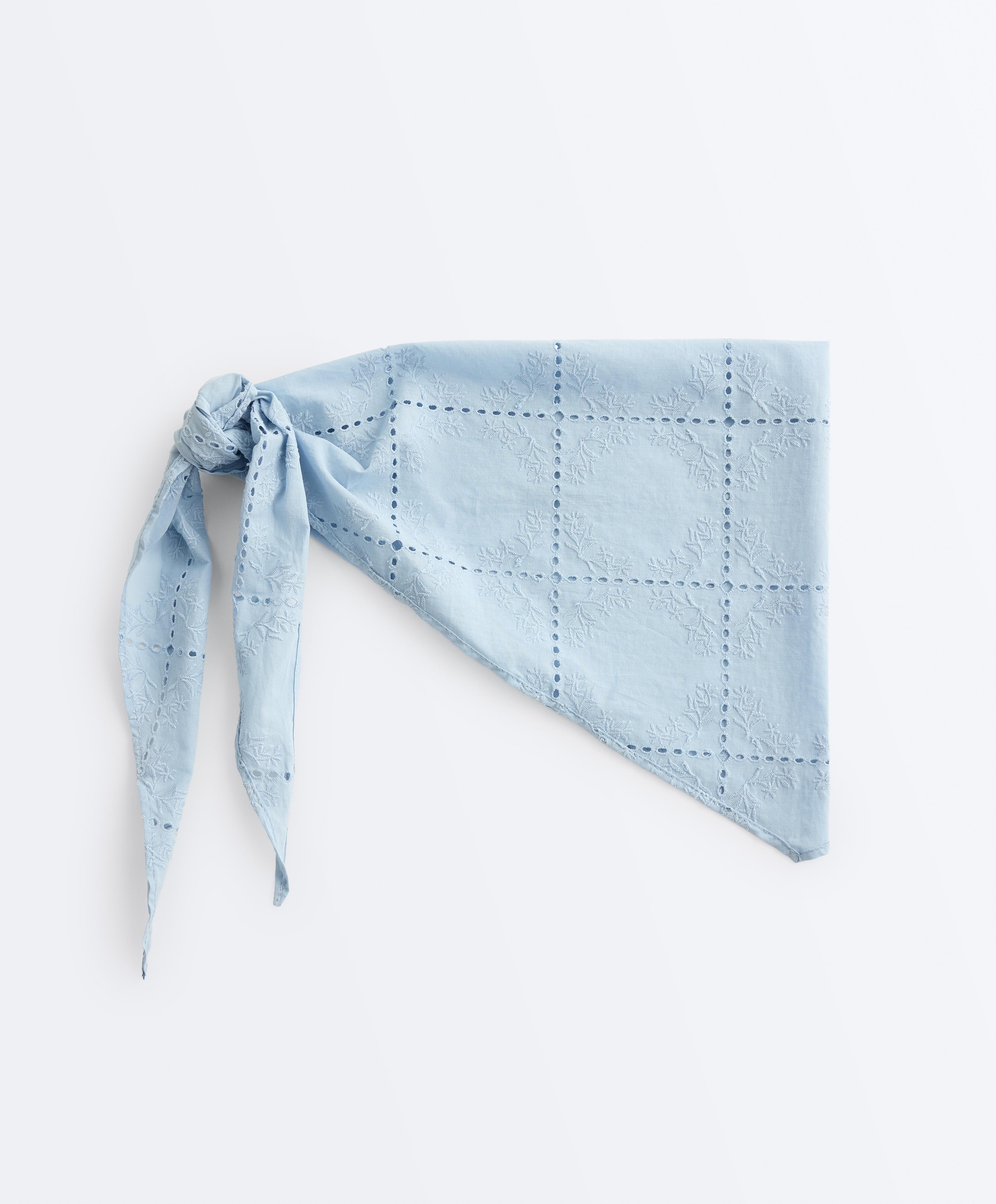 Embroidered 100% cotton scarf — PALE BLUE