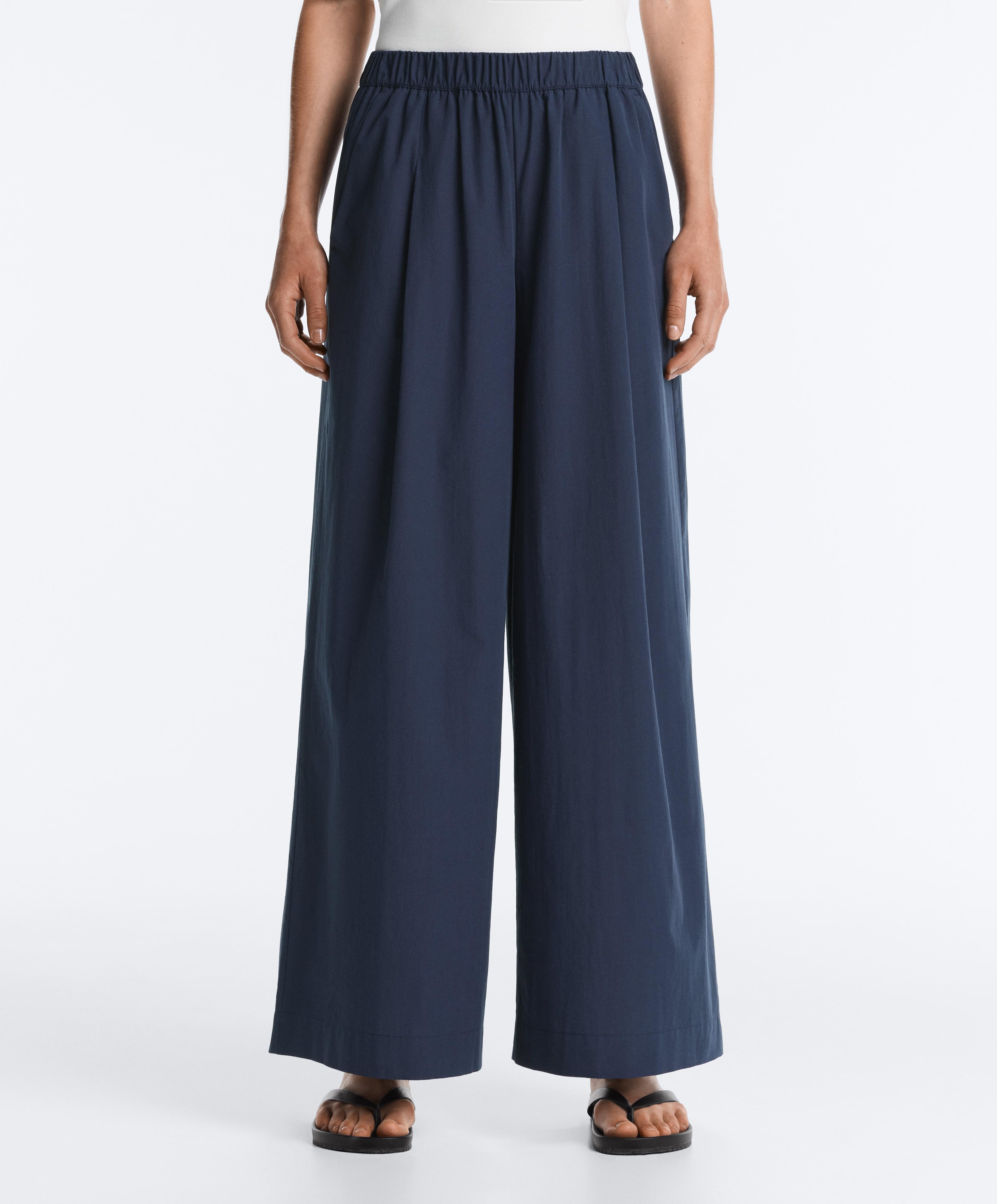 100% cotton poplin wide-leg trousers — NAVY BLUE