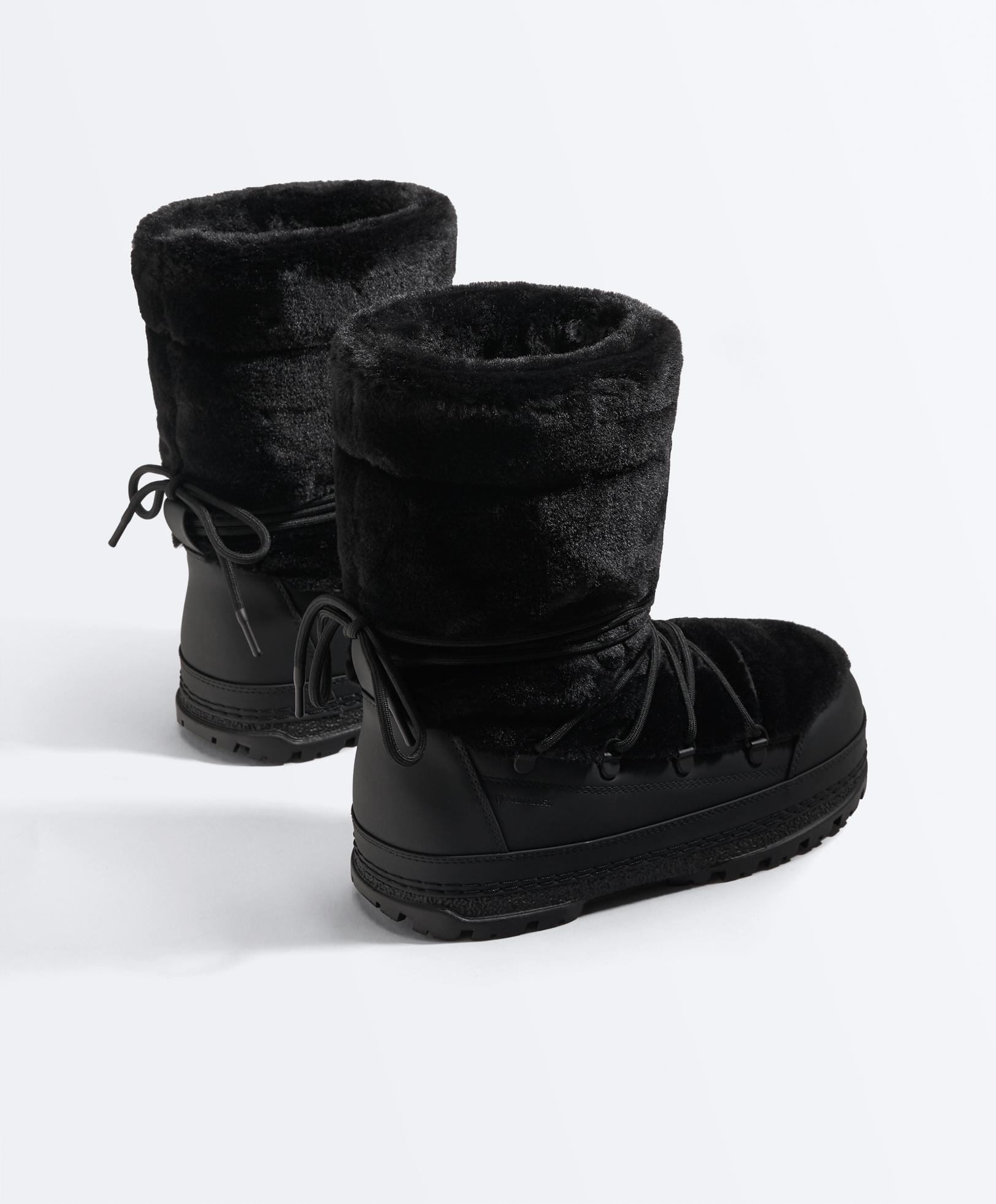 Lace-up technical faux fur boots — BLACK