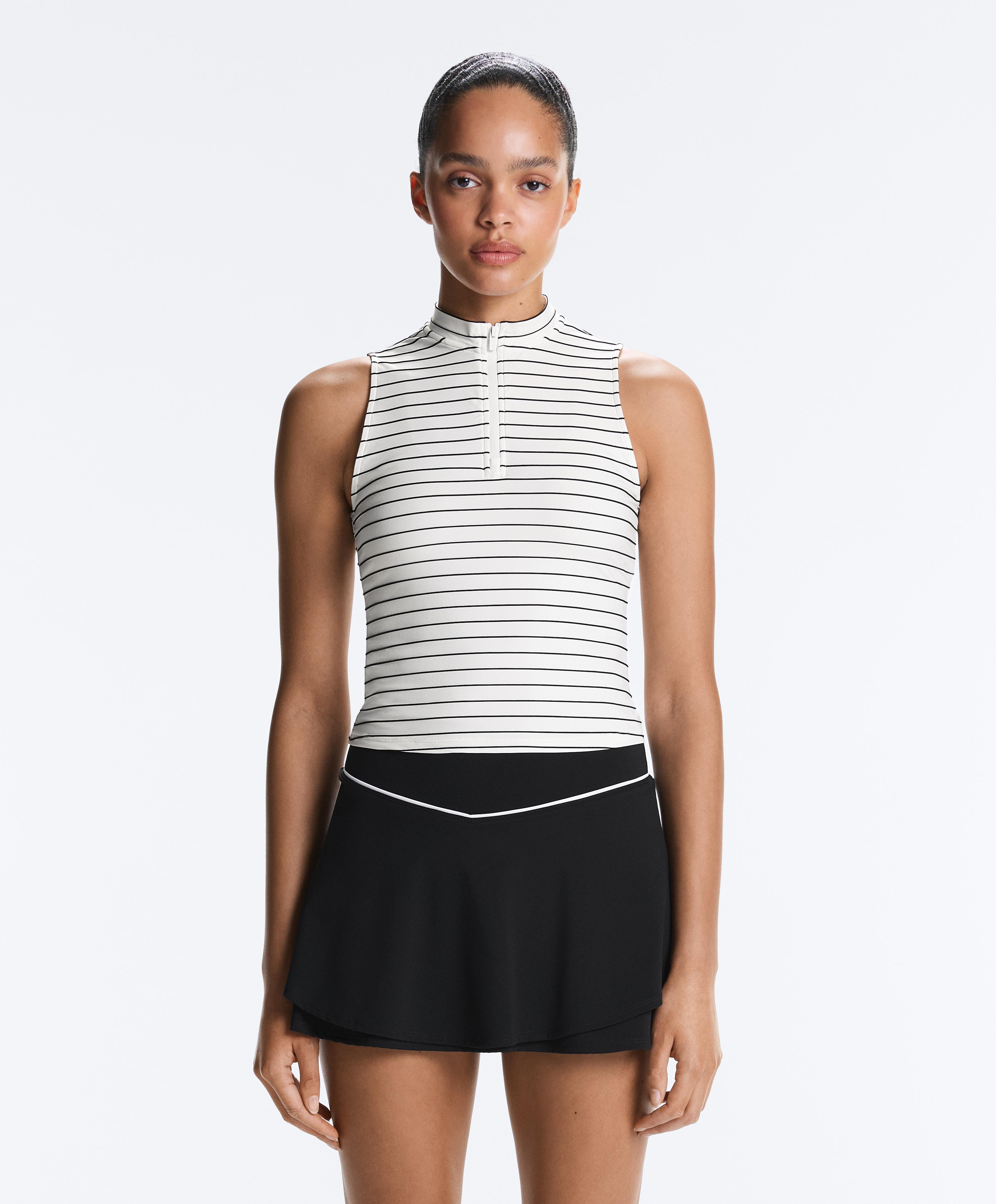 Striped half-zip sleeveless T-shirt — BLACK