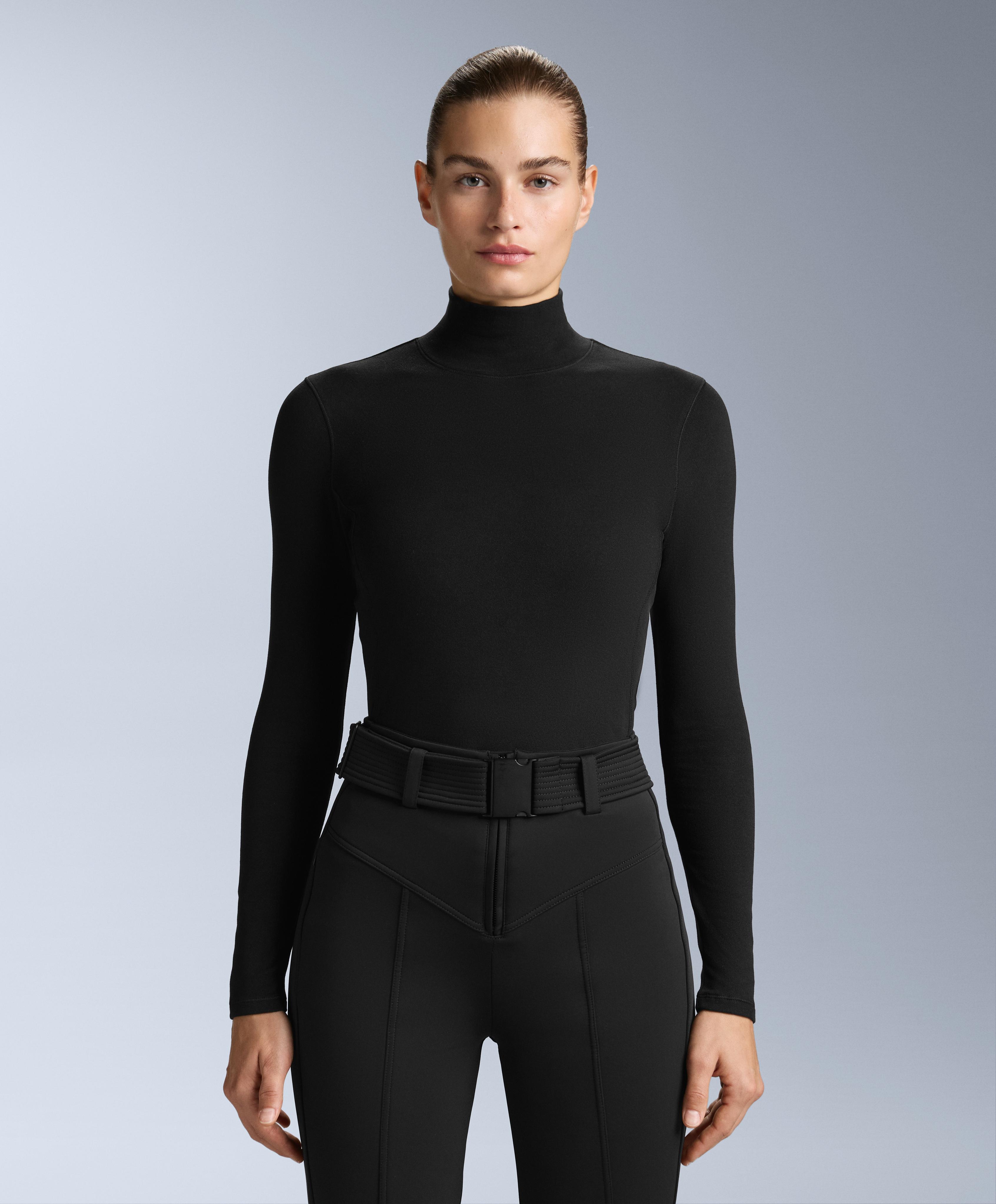 High-neck thermal base layer fleece top — BLACK