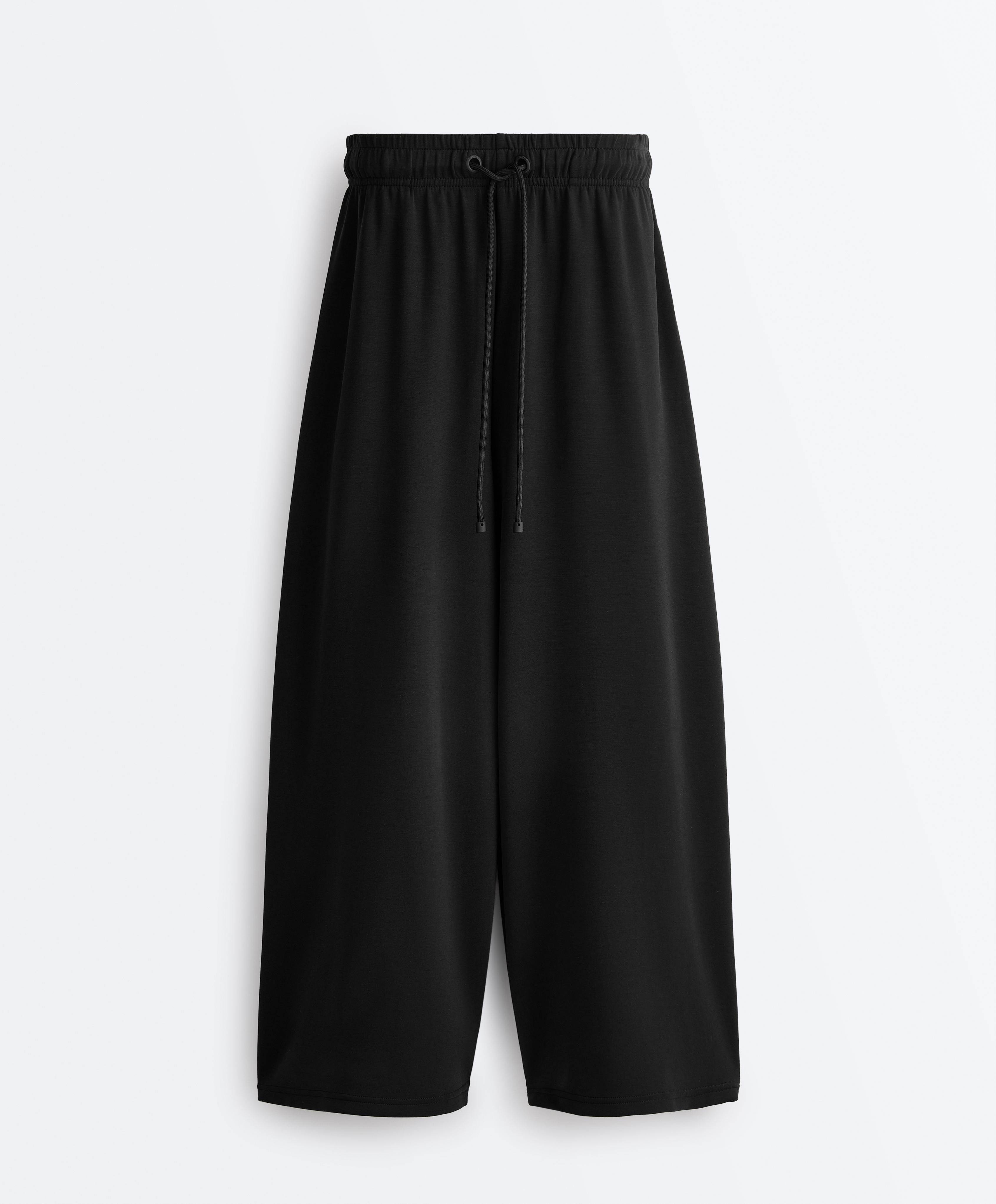 Soft-touch wide-leg crop trousers with modal — BLACK