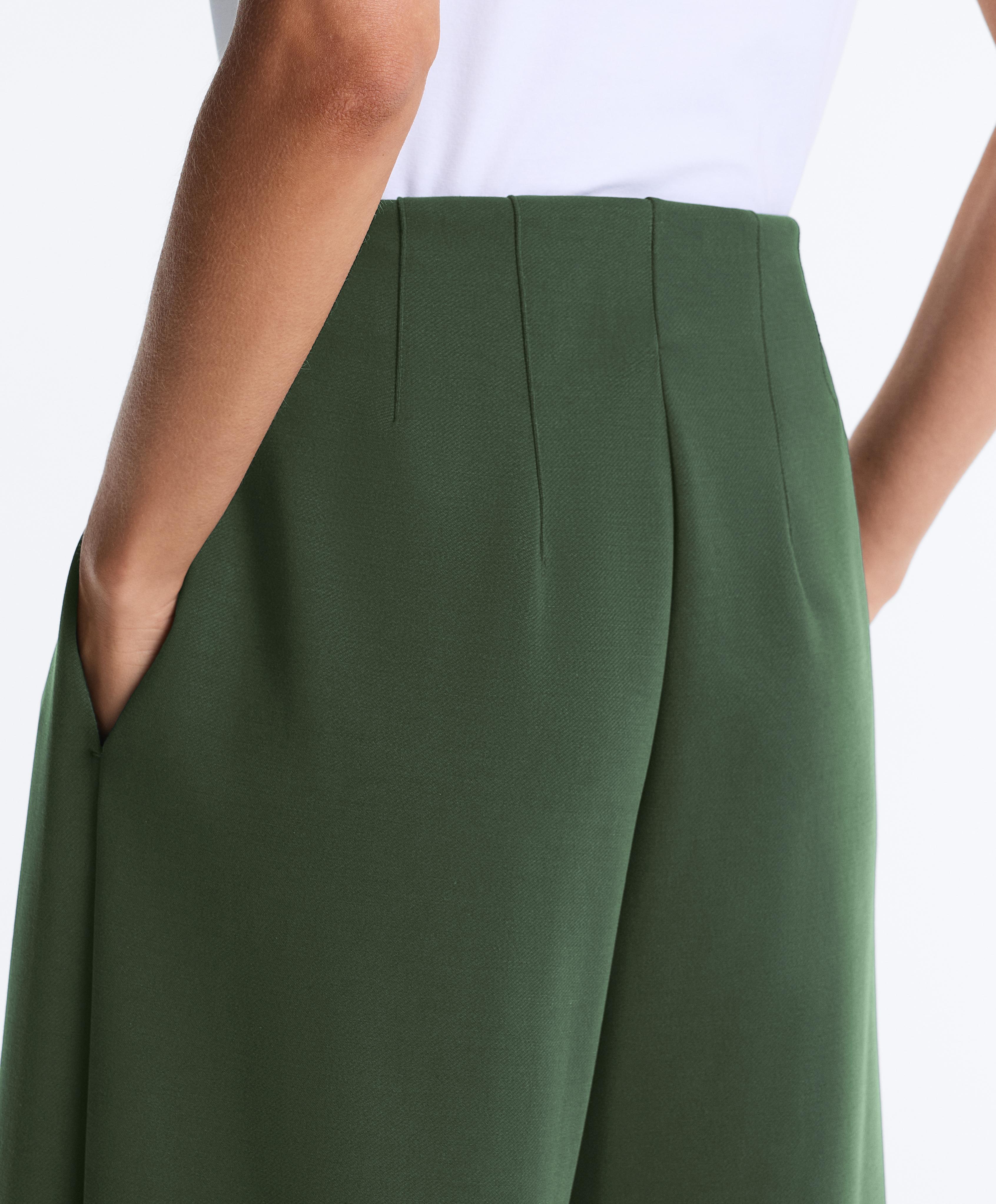 High rise twill wide-leg trousers with pleats — GREEN