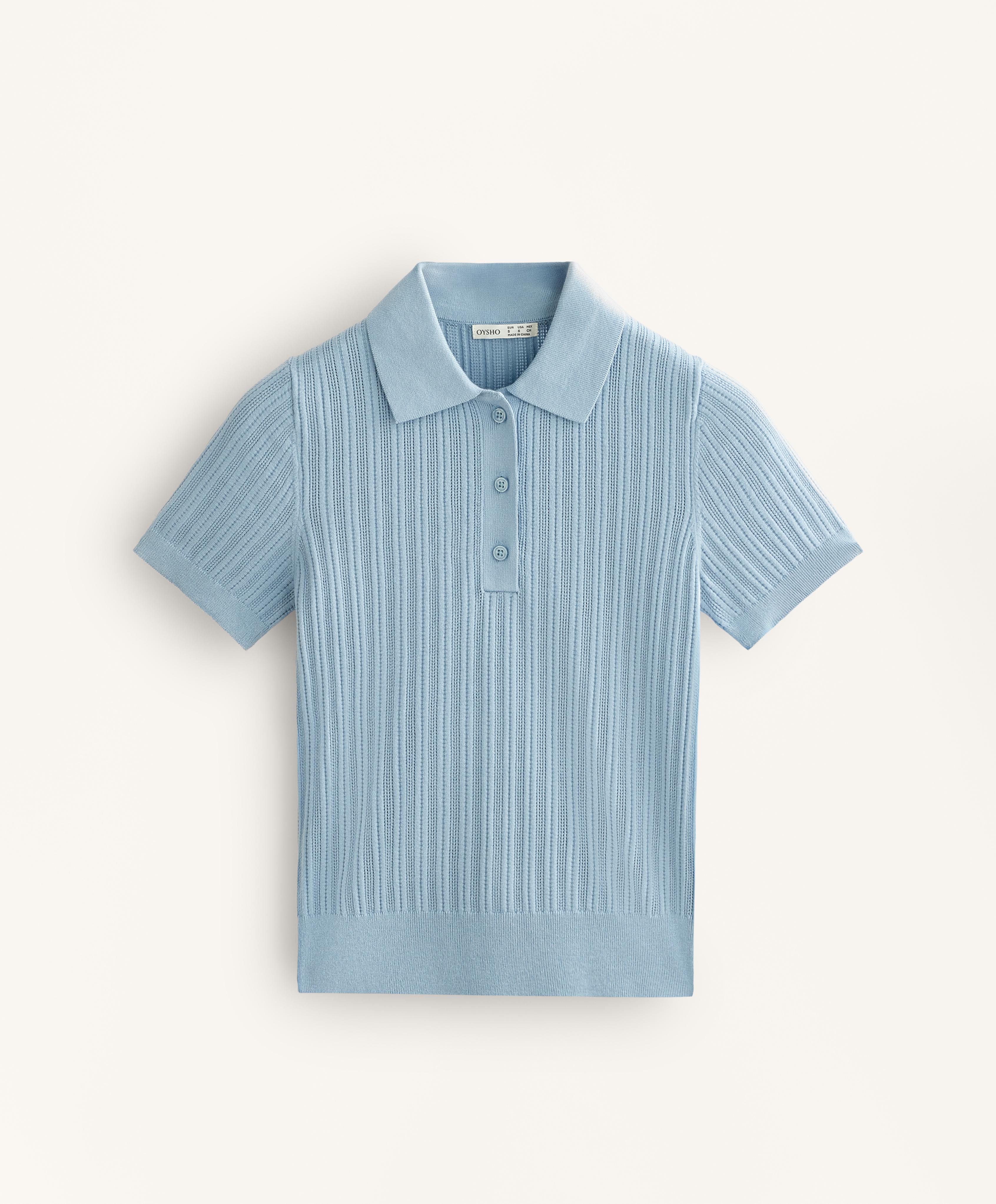 Pointelle knit polo shirt — SKY BLUE
