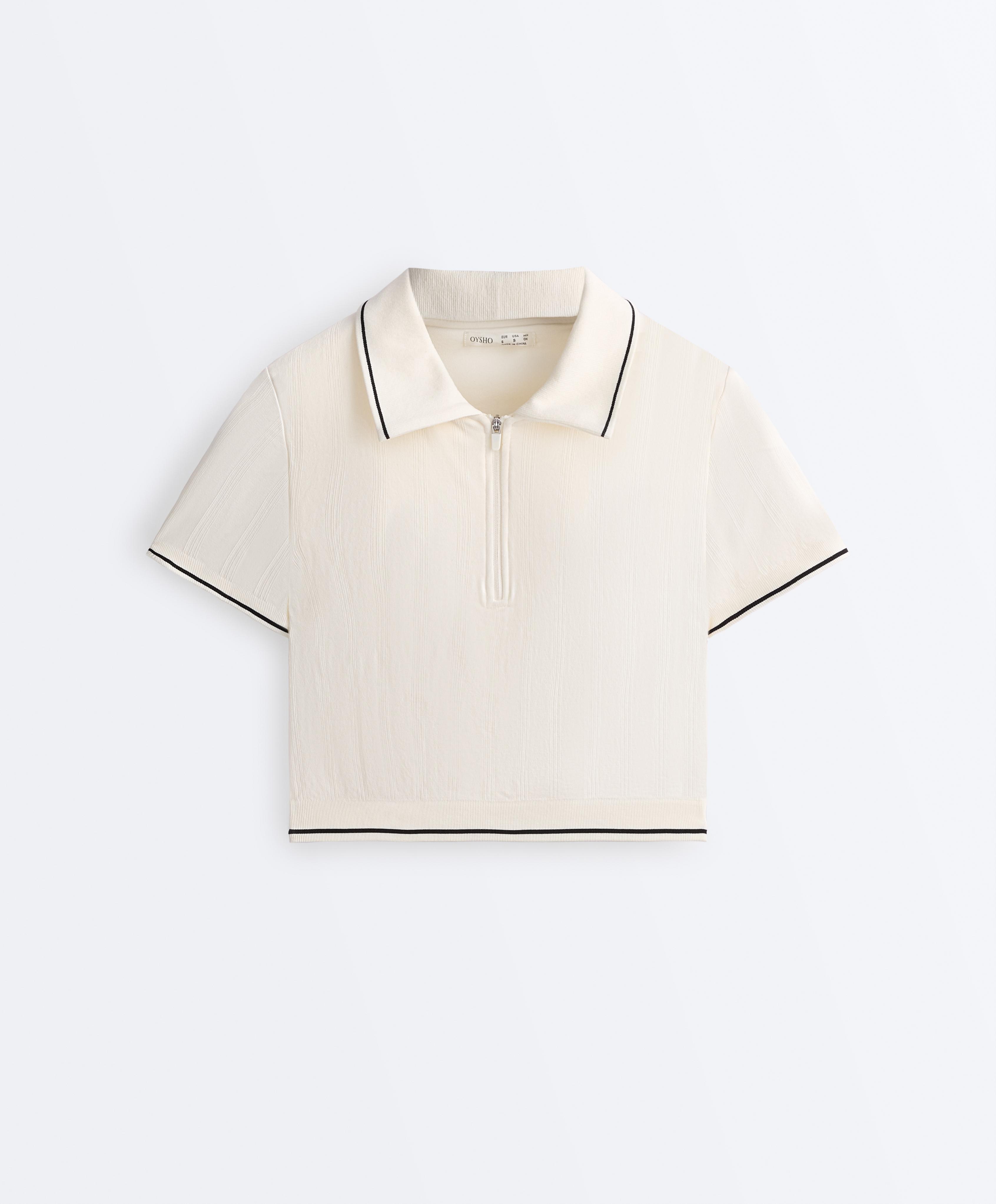 Seamless contrast short-sleeved polo shirt — PALE ECRU
