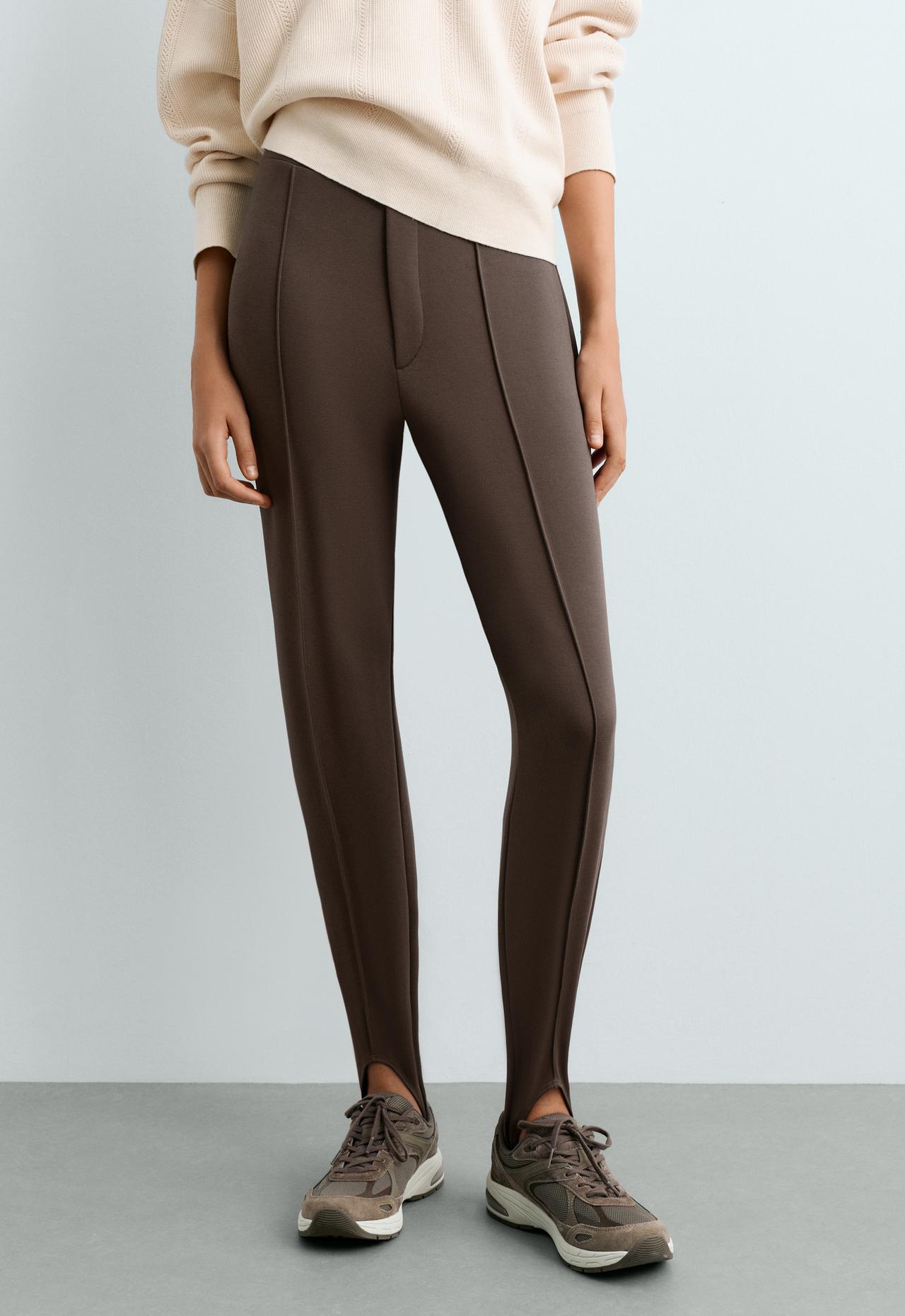 Slim-fit stirrup trousers with cotton — BROWN
