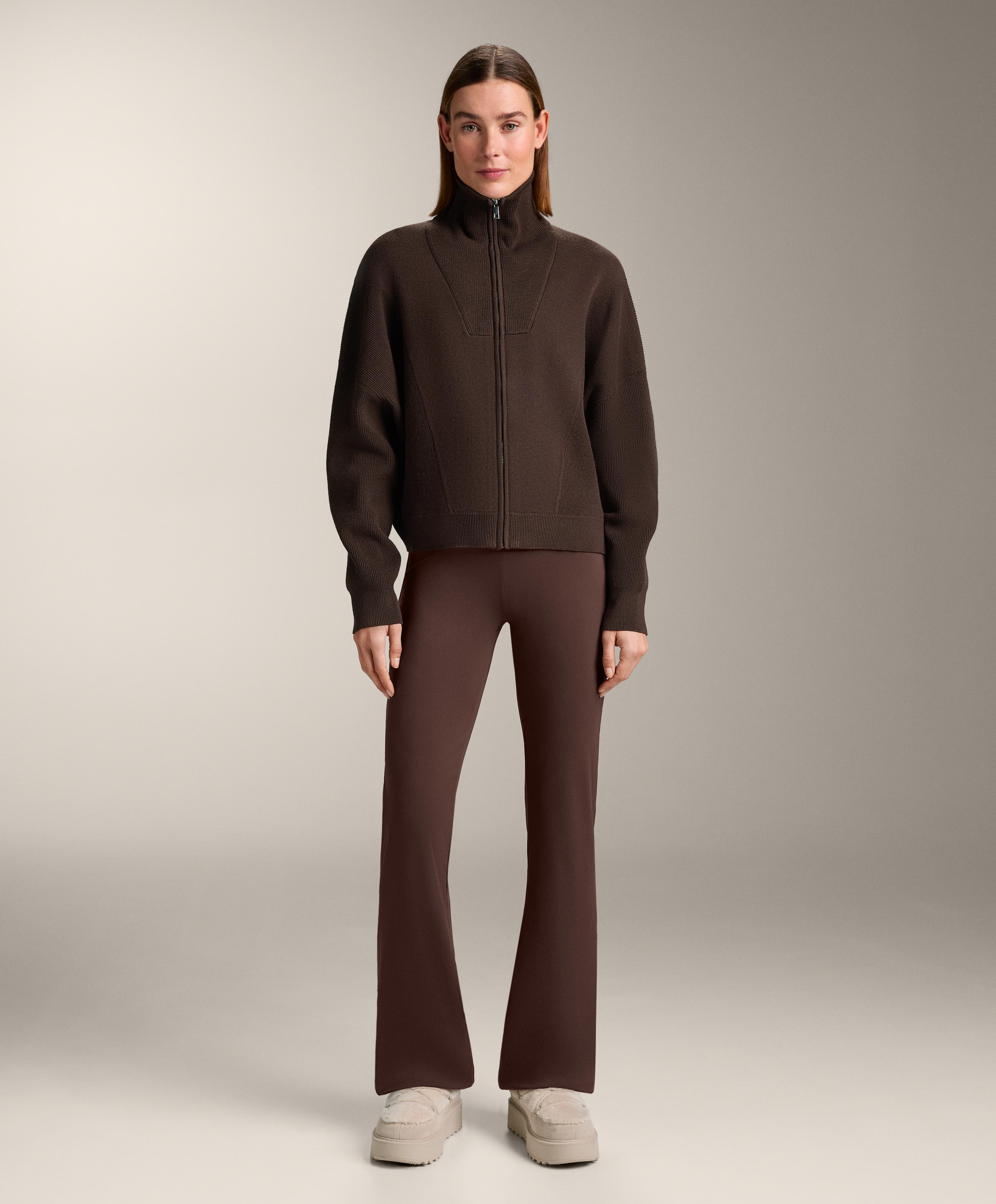 Rib collar knit jacket — BROWN